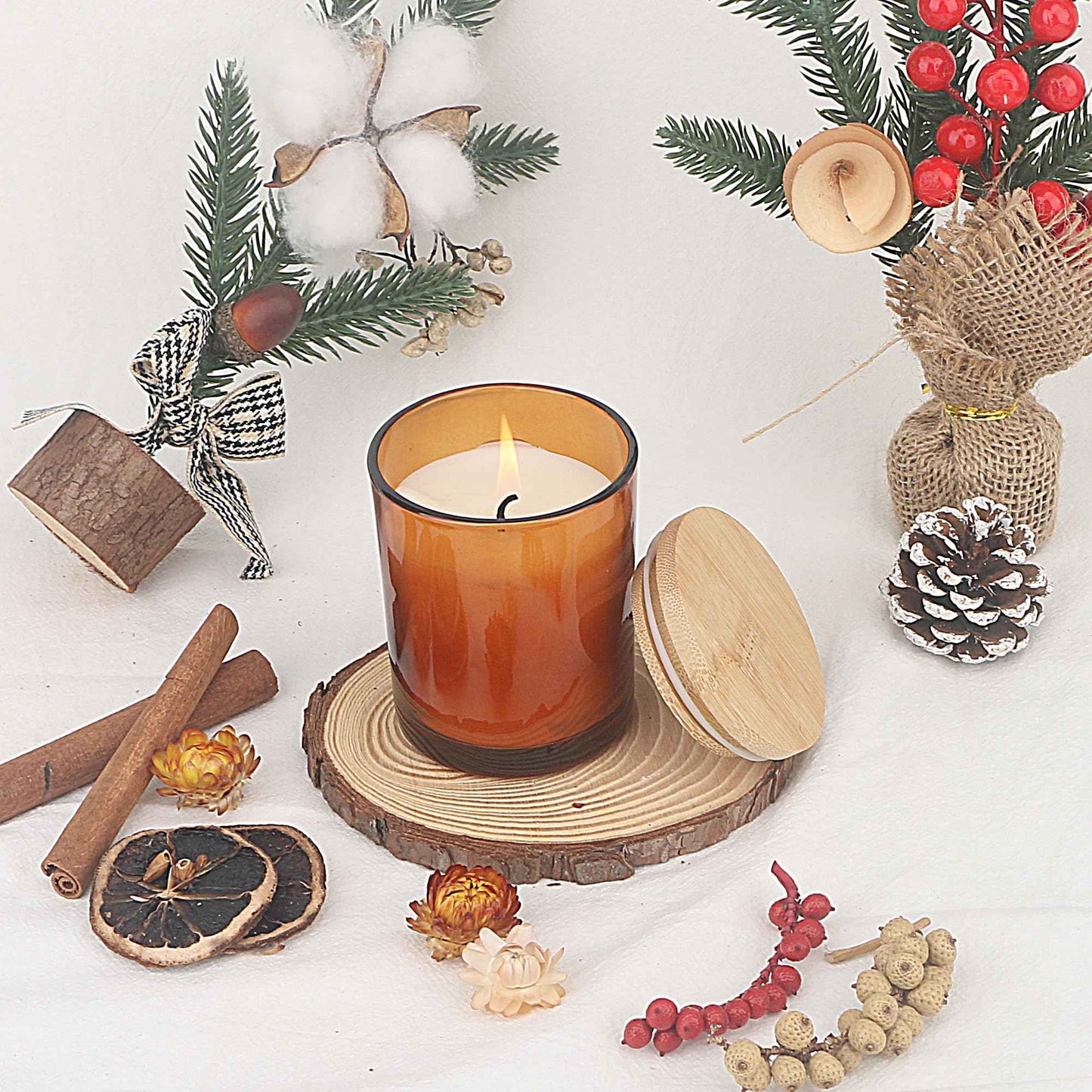 MILIVIXAY 12 Pack 7 OZ Amber Thick Glass Candle Jars with Lids - Bulk Empty Candle Jar for Making Candles - Spice, Powder Containers.