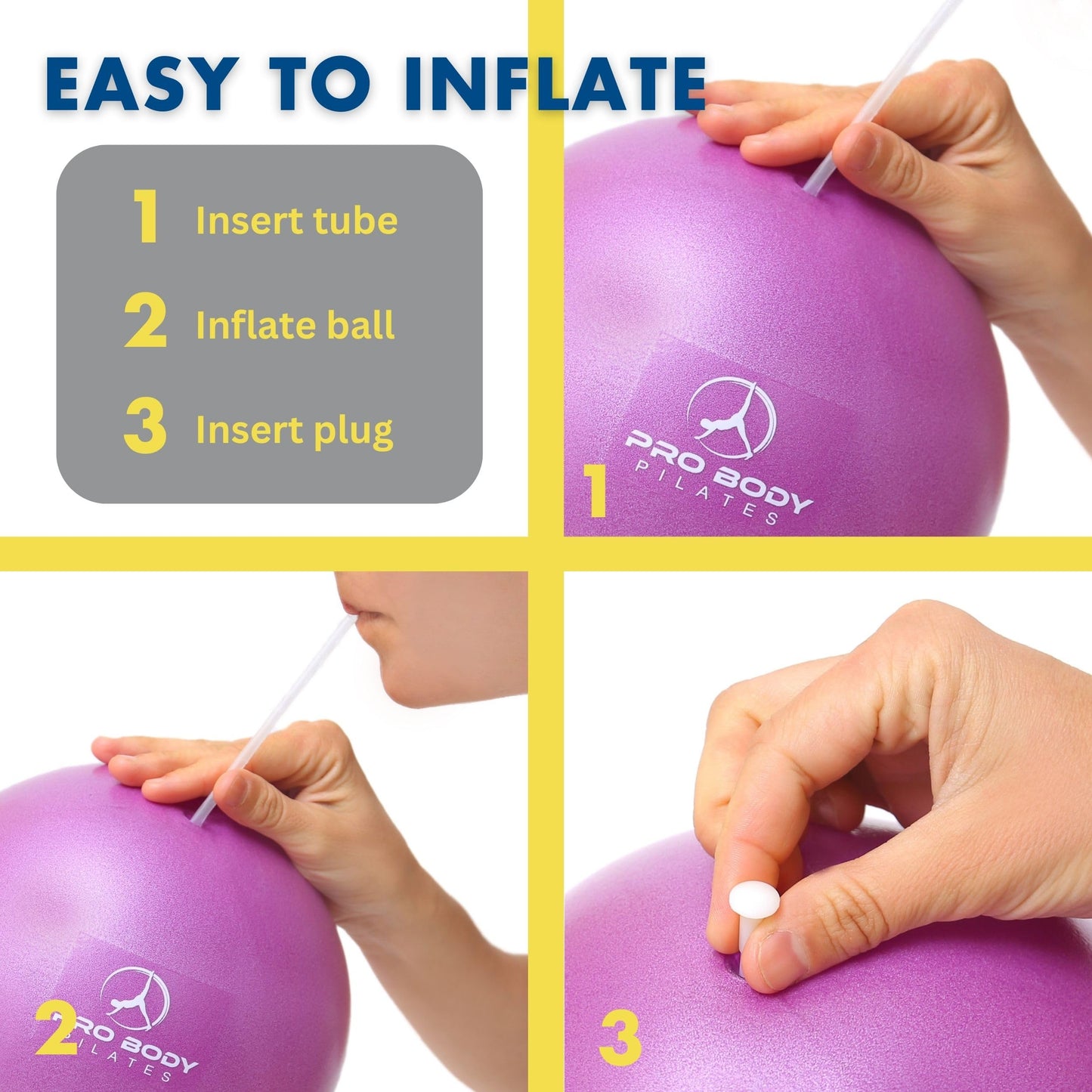 ProBody Pilates Ball Small Exercise Ball, 9 Inch Barre Ball, Mini Soft Yoga Ball, Workout Ball for Stability, Barre, Ab, Core, Physio and Physical Therapy Ball at Home Gym & Office (Purple)