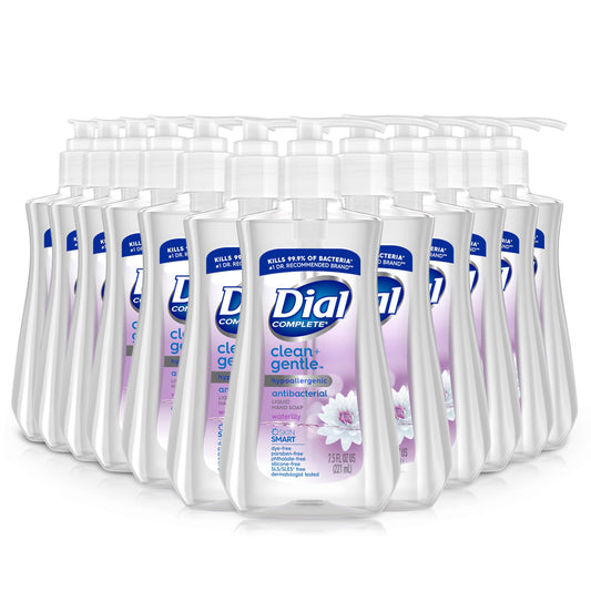 Dial Complete Clean + Gentle Antibacterial Liquid Hand Soap, Waterlily, 7.5 fl oz (Pack of 12)