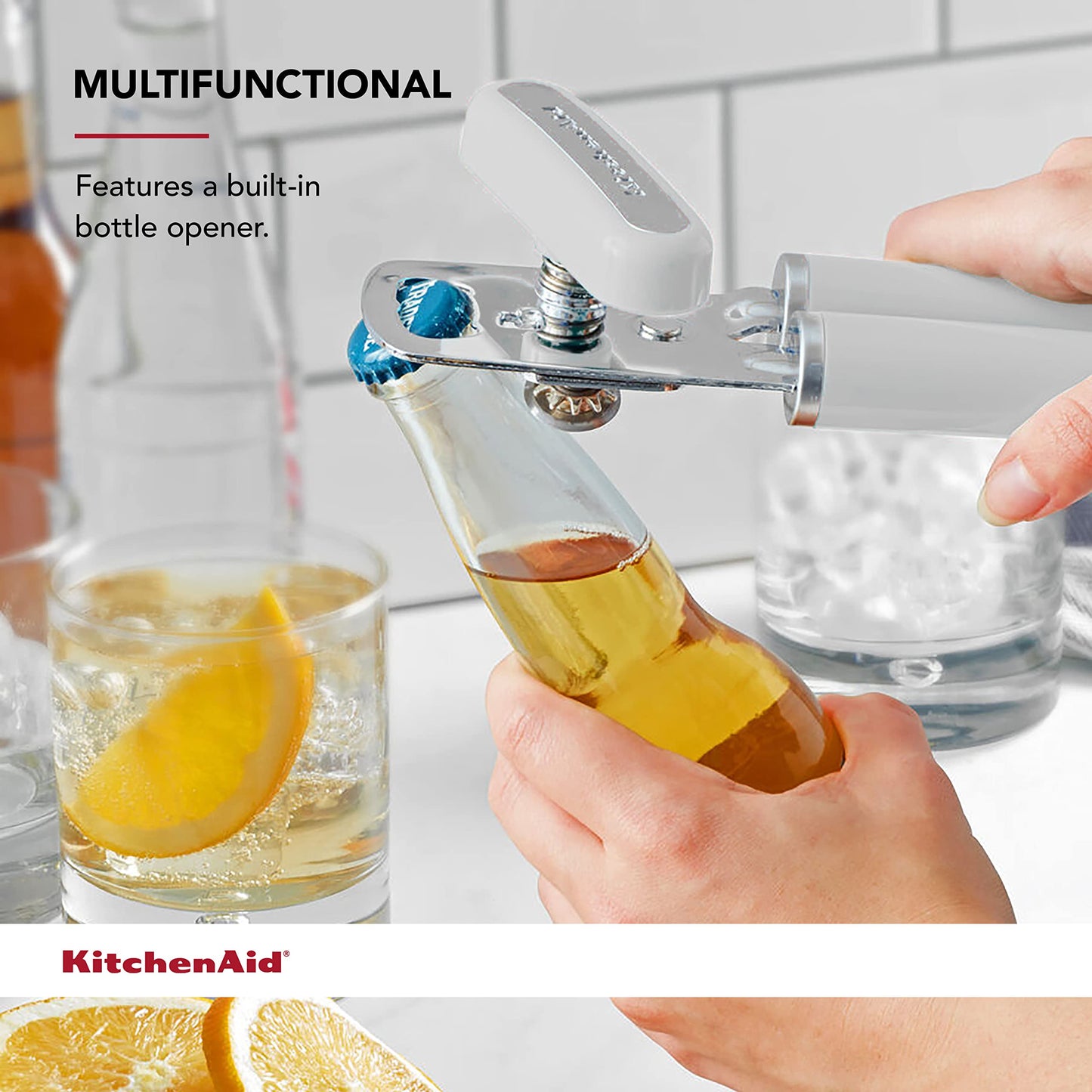 KitchenAid Classic Multifunction Can Opener / Bottle Opener, 8.34-Inch, White