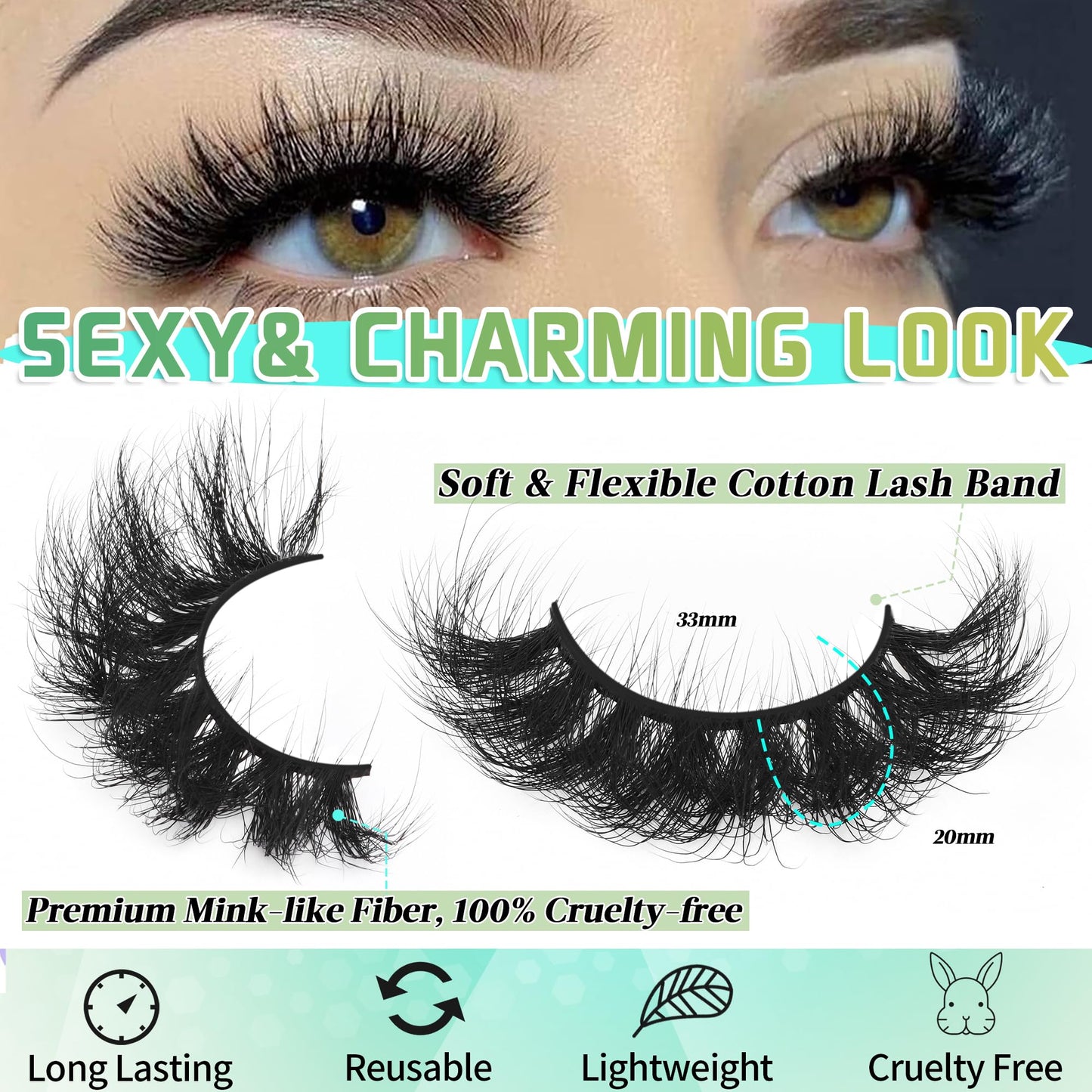 25MM Faux Mink Lashes 21 Pairs Strip Eyelashes D Curl Wispy Lashes Dramatic Eyelashes Soft &Matte Thick Russian Eyelashes Natural Cat Eye Look Lashes By Anforlin