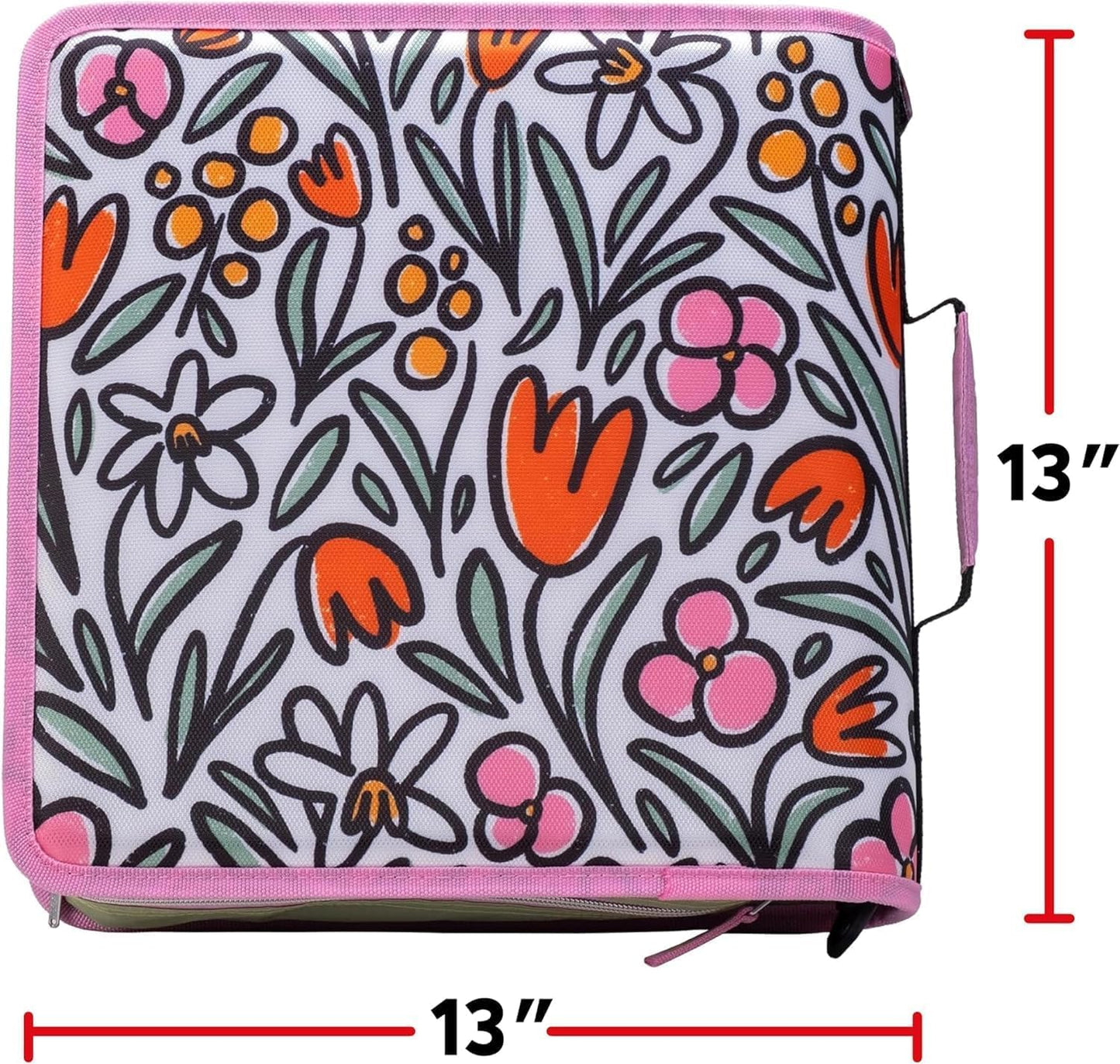 Case-it Mighty Zip Tab Zipper Binder, 3" O-Ring with 5-Color tabbes, Expanding File Folder and Shoulder Strap and Handle, D-146-FUN Flowers