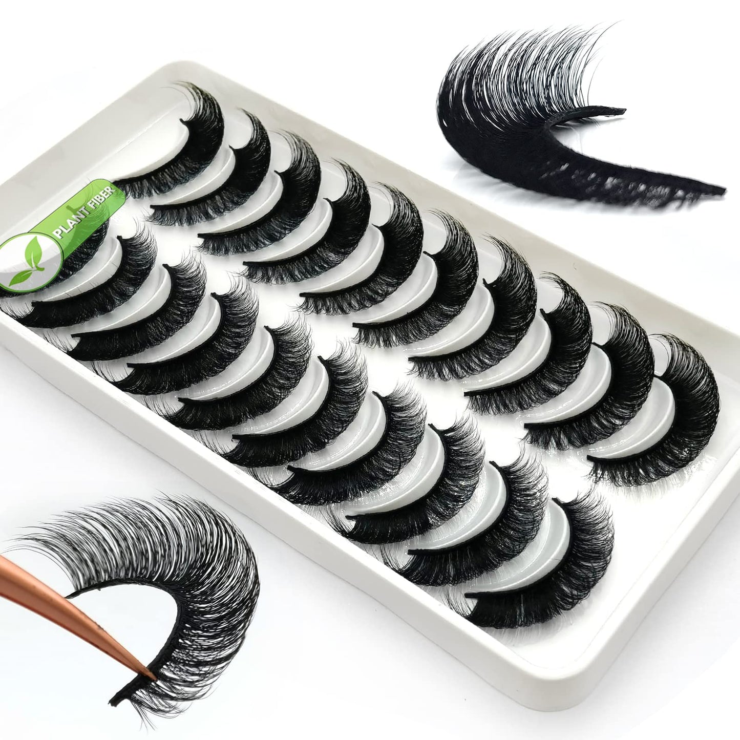 3d Plant Fibre Russian Strip Lashes, D Curl Lash Strips, Natural False Lashes Mink, Wispy Fake Lashes, D Curl Strip Lashes, Natural Wispies Mink Eyelashes, Faux Mink Eyelashes Natural Look(DC10)