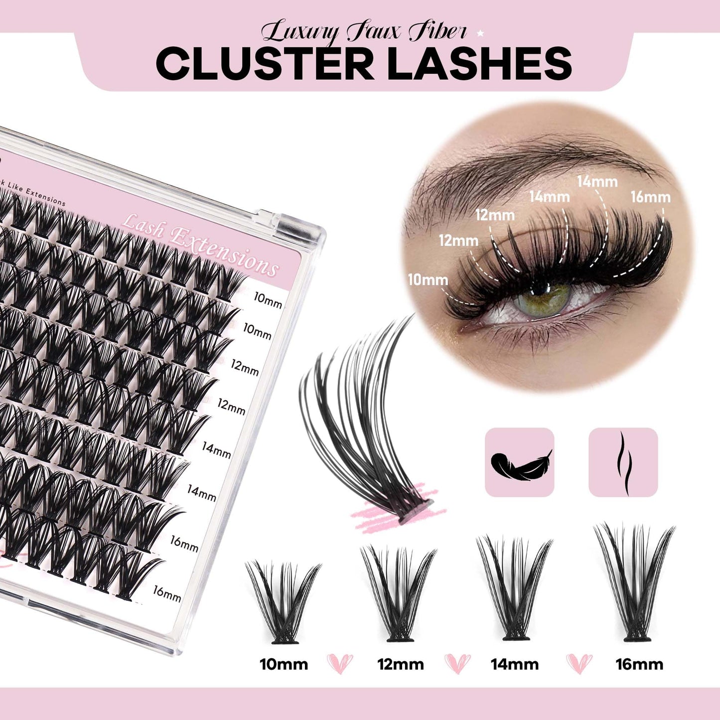 LA MAESII DIY Lash Extension Kit, 50D Lash Clusters Kit Cluster Eyelash Extensions Kit 10-16mm Individual Lashes with Lash Glue and Lash Applicator, Faux Mink Lashes Soft Thin Band Reusable (50D-Kit)