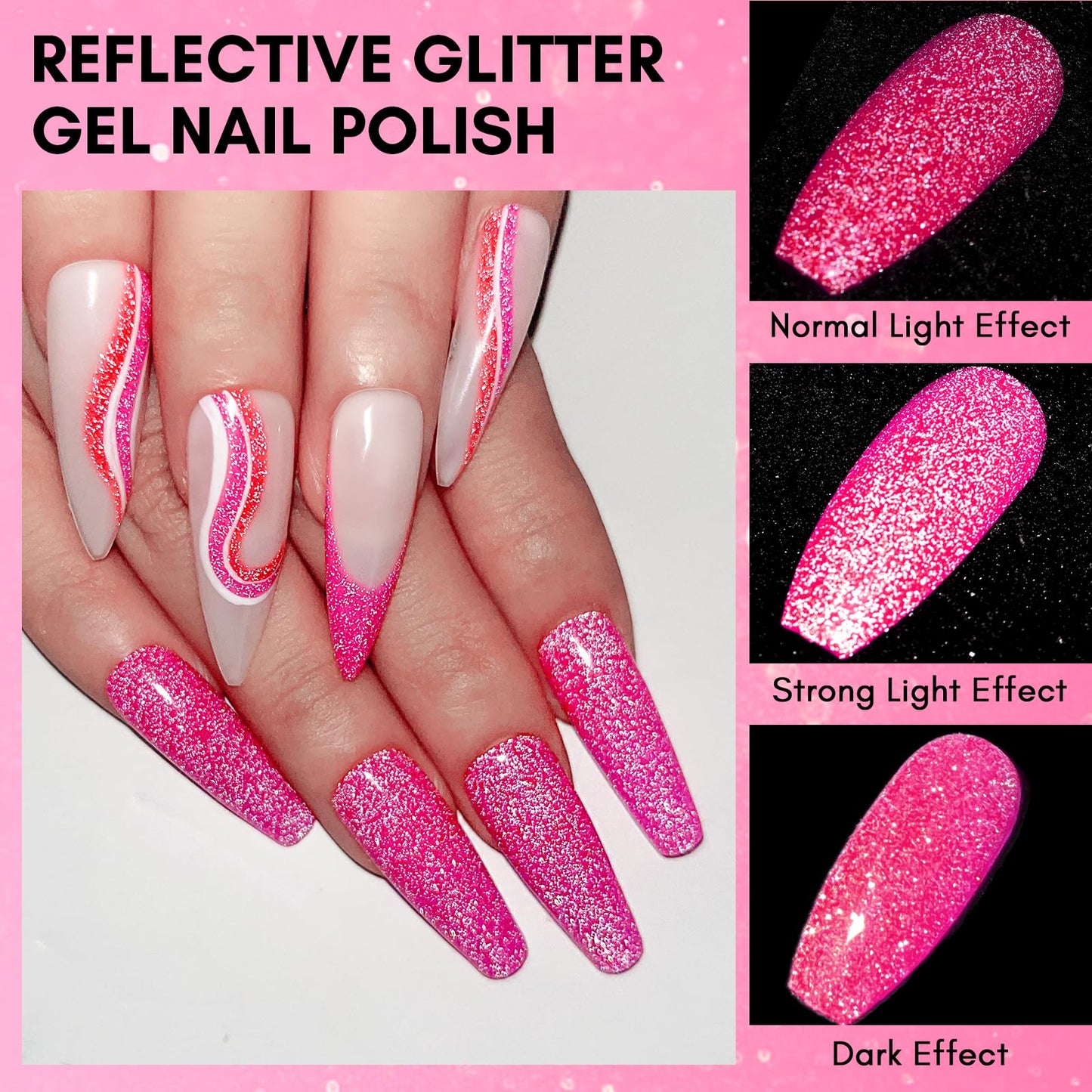 Makartt Glitter Gel Nail Polish, Flash Diamond Rose Reflective Holographic Spring Nail Gel 15ML Soak Off UV LED Sparkly Shiny Gel Polish Manicure DIY Nail Art Designs Home Salon-Watermelon Hype