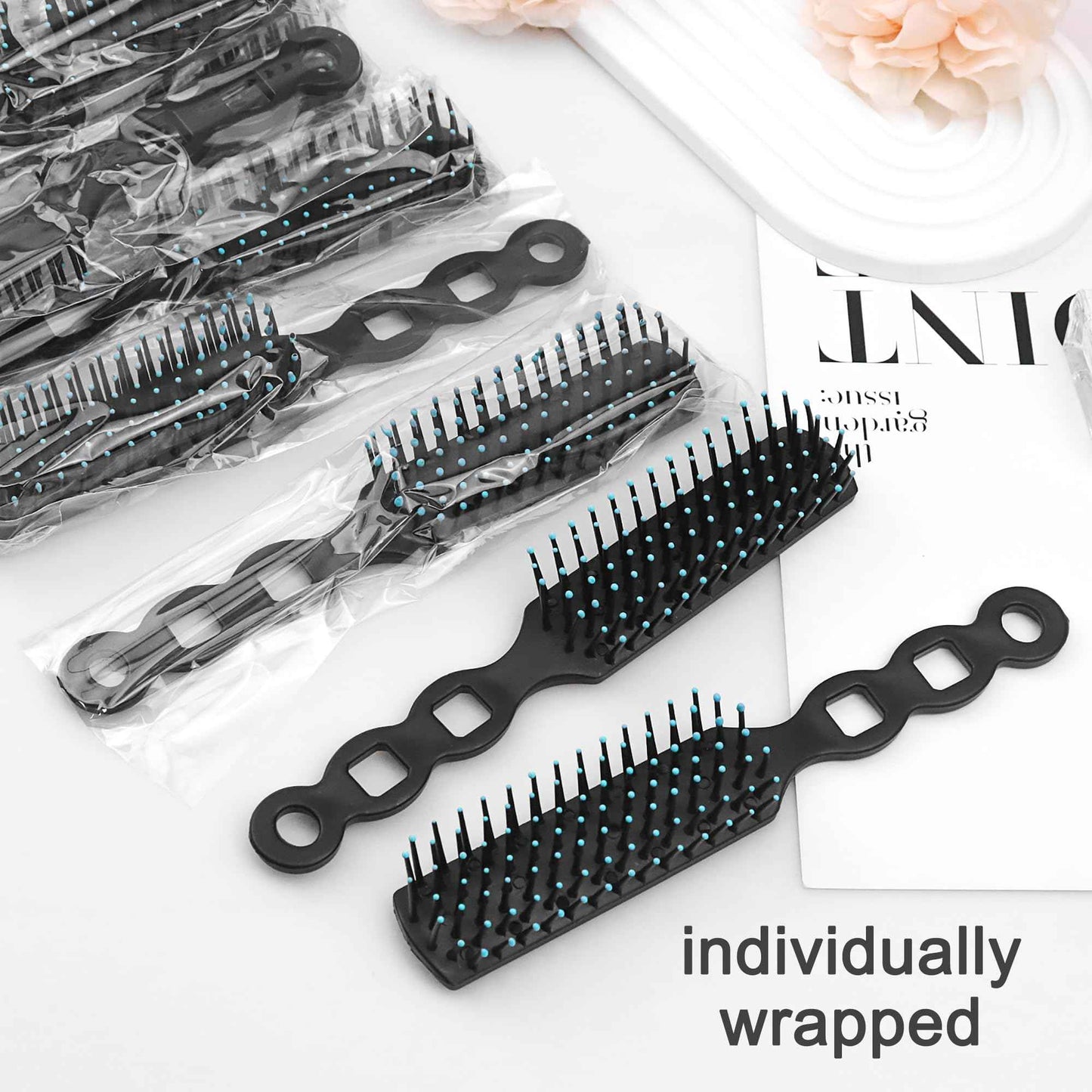 Bulk Hair Brushes for Homeless Individually Wrapped, Hair Brush Bulk, 100pcs Hair Brush for Curly Hair Suitable for Homeless,Shelter,Air Bnb/Hotel, Black