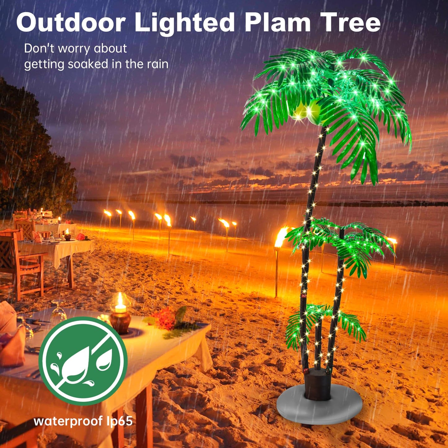 6FT Lighted Fake Palm Tree with 2 Trunks Artificial Palm Tree with LED Lights, for Home Decoration, Parties, Christmas, Nativity Scenes, and Outdoor Patios (6FT-3 Trunks)