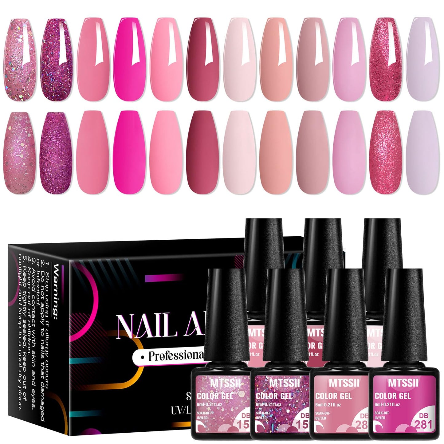 MTSSII Gel Nail Polish Set, 12PCS Pink Gel Nail Polish Kit, Soak Off UV/LED Nail Polish Nail Art Design Salon Home Gifts for Women