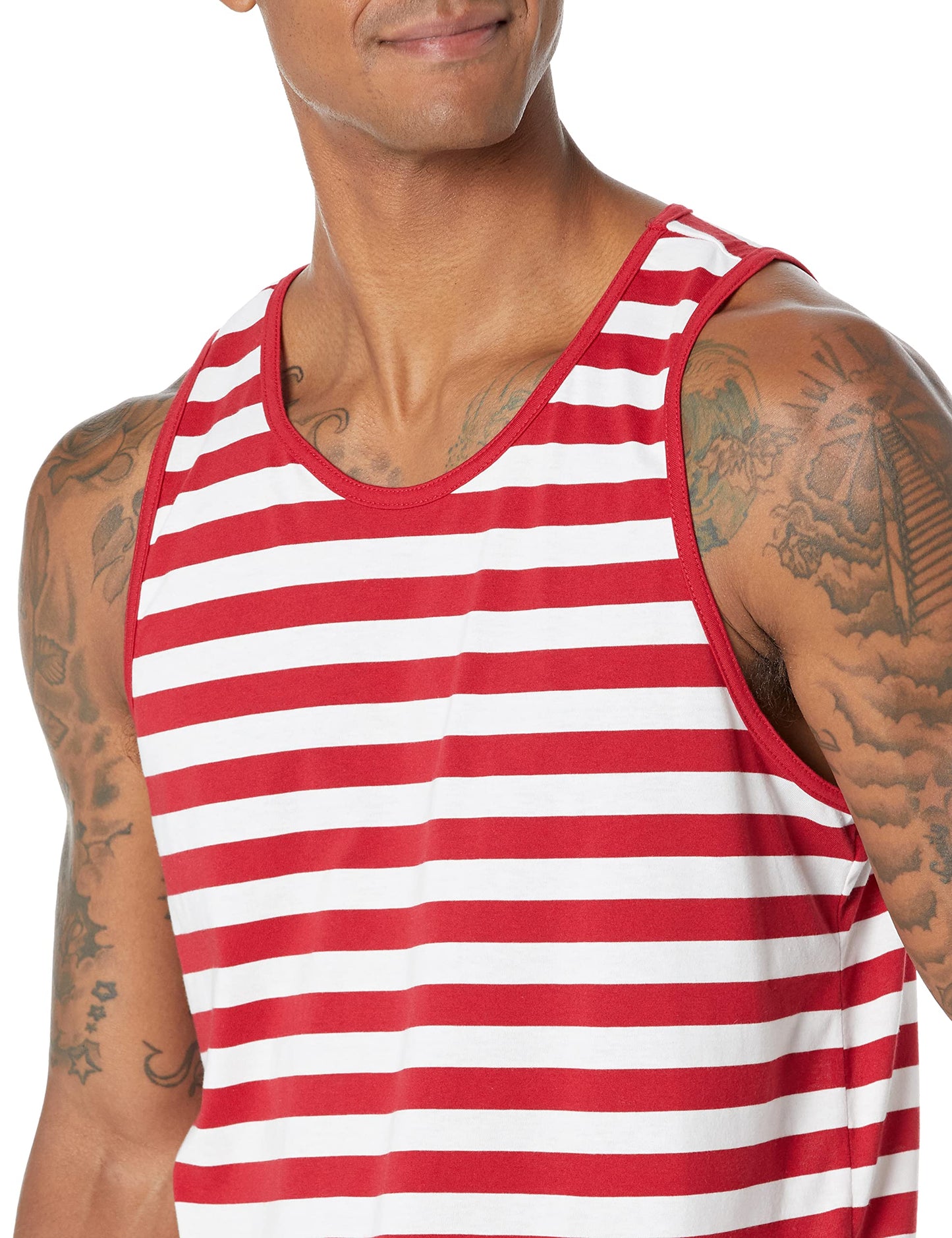 Amazon Essentials Men's Regular-Fit Tank Top, Red/White, X-Small