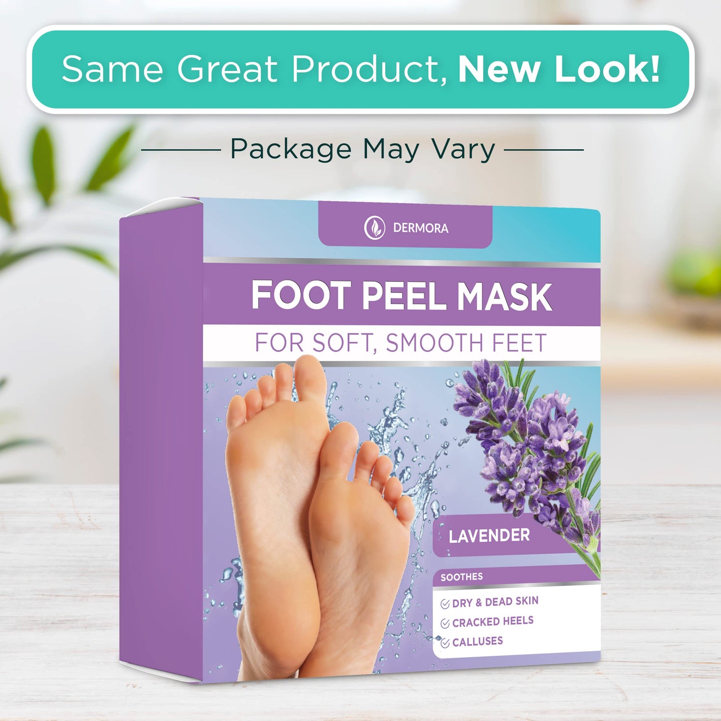 DERMORA Foot Peel Mask - 4 Pack, Regular Size Skin Exfoliating Foot Masks for Dry, Cracked Feet, Callus, French Lavender Scent