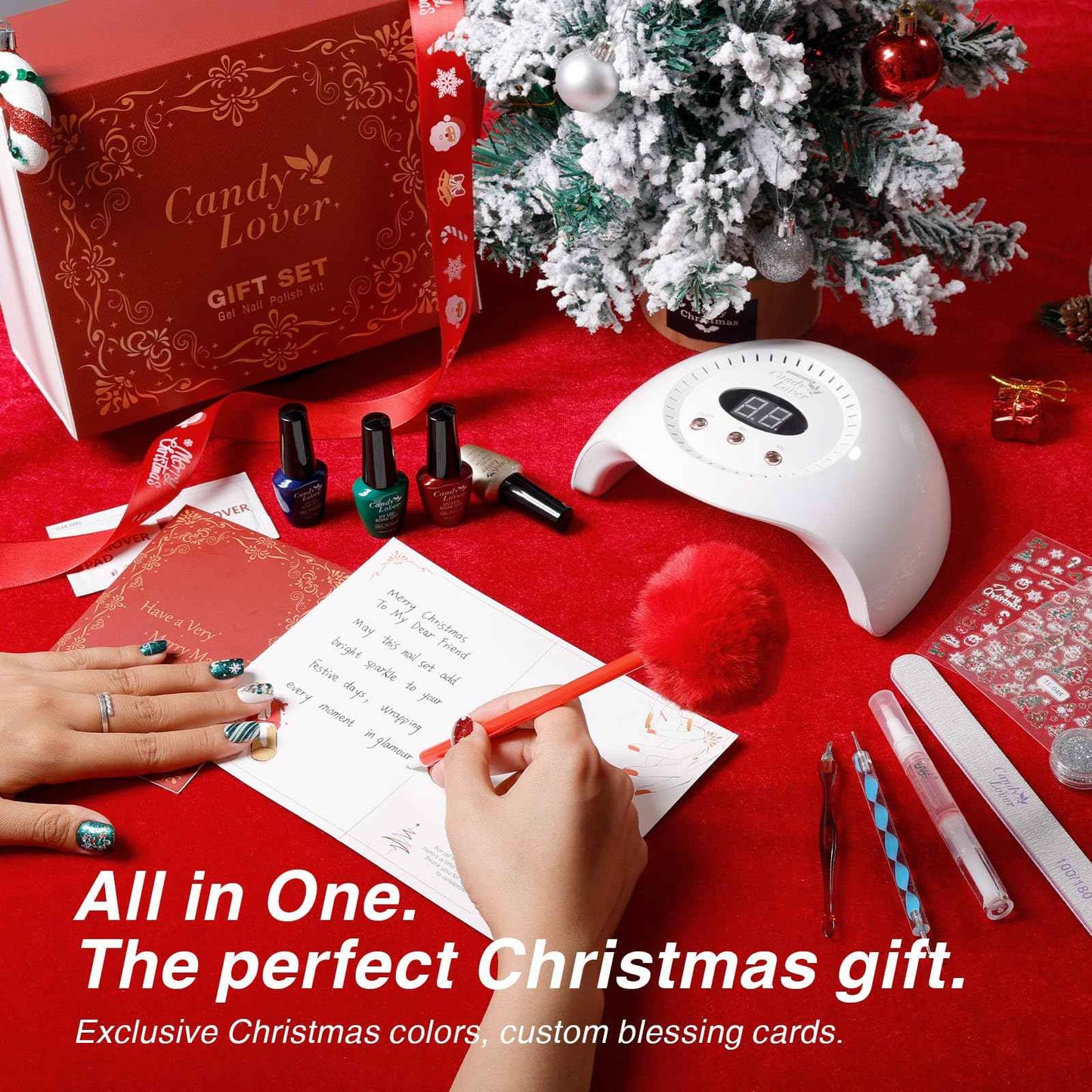 Candy Lover Christmas Gel Nail Polish Kit with U V light - 12 Xmas Colors Gel Polish with 72W Nail Lamp Base Top Coat Gel Nail Kit for Beginners with Everything Manicure Kit for Women Teen Girl Gifts