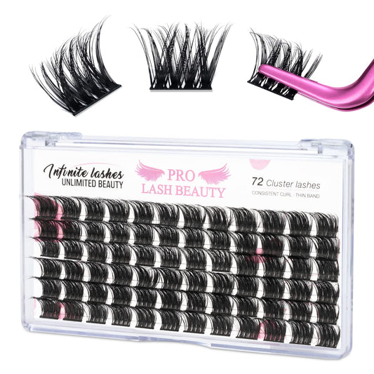 Cluster Lashes, 72 Pcs Individual Lashes, Lash Clusters DIY Eyelash Extension, Super Thin Band Reusable Soft & Comfortable (Treasure-D-12mm)