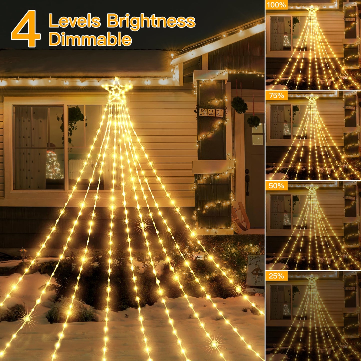 shineshine Christmas Lights 352LED 11.5FT, IP67 Waterproof Outdoor Christmas Decorations with 8 Lighting Modes, Remote Control Warm White Tree Lights for Outside Yard House