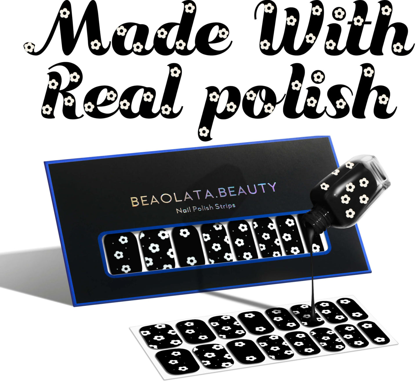 Beaolata Nail Polish Strips, 32 Nail Wraps, Nail Stickers, Gel Nail Strips, Easy Apply& Remove, Long Lasting, Salon Quality (Night Black)