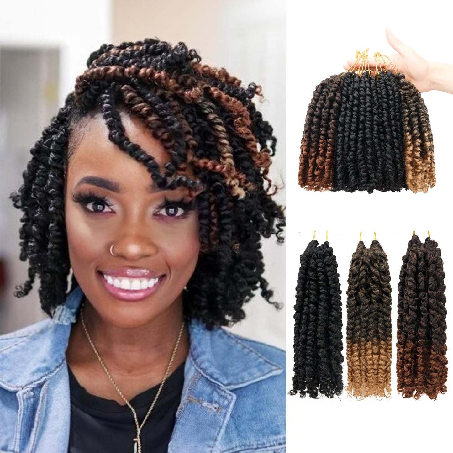 8 Inches 9 Packs Passion Twist Crochet Hair-Mixed Color Combo Pack(7 packs 1B+1 pack T1B/27+1 pack T1B/30),Pre-twisted Pre Looped Super Soft & Bouncy,For Black Women and Kids(8"-9 Packs,1B+T27+T30)