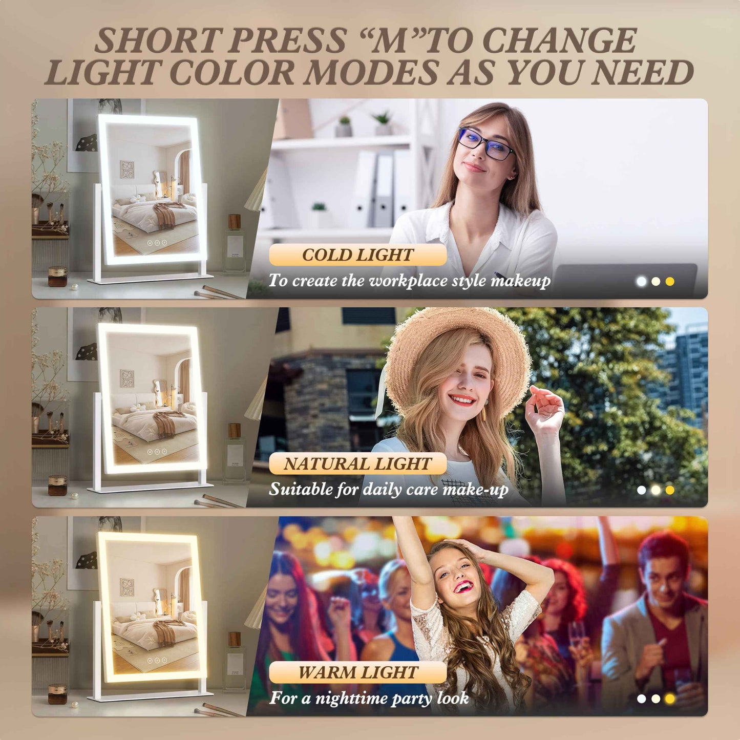 Yumelivi LED Vanity Mirror with Touch Controls, Tabletop Makeup Mirror with Bright Lighting, White