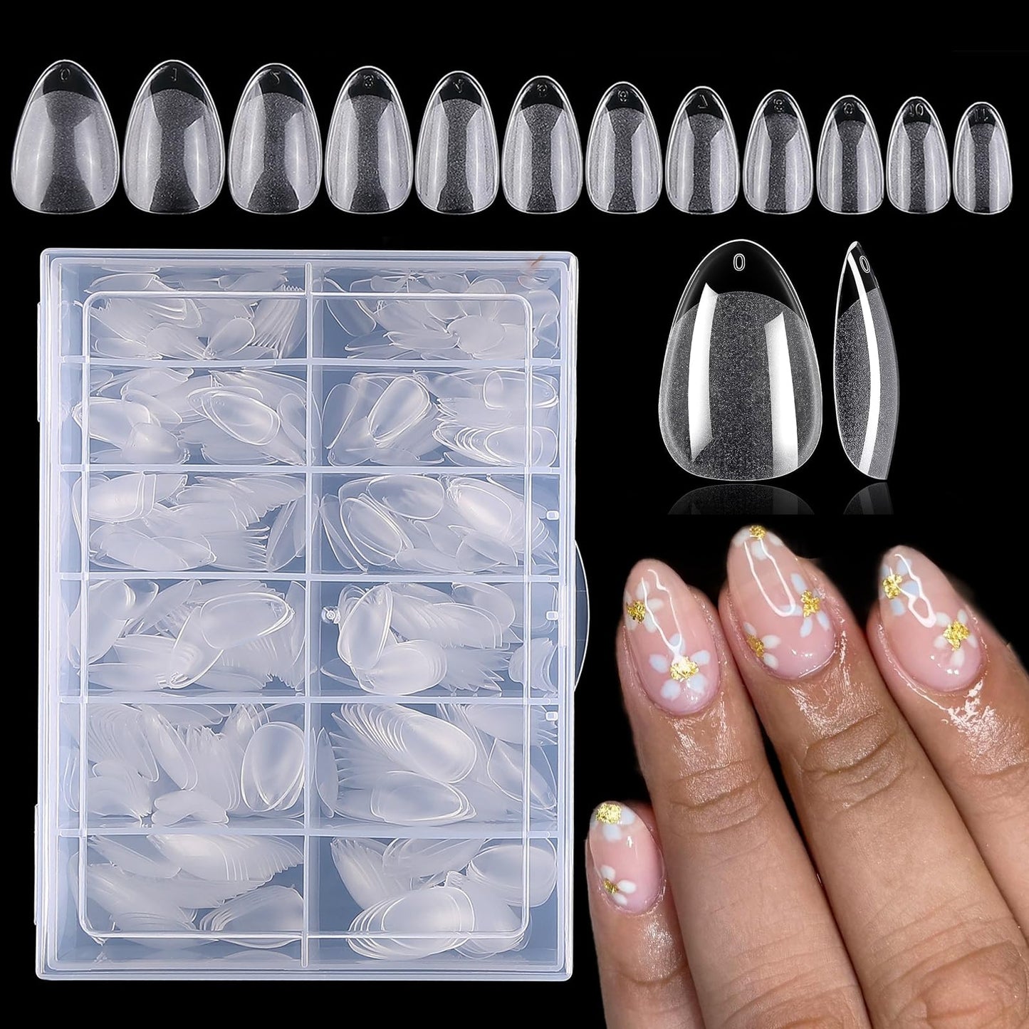 AddFavor Short Almond Nail Tips, 600pcs Soft Gel x Nail Tips Short Almond Gel Nails Clear Nail Tips Full Cover Acrylic Nail Tips for Nail Extension, Press on Nails Making