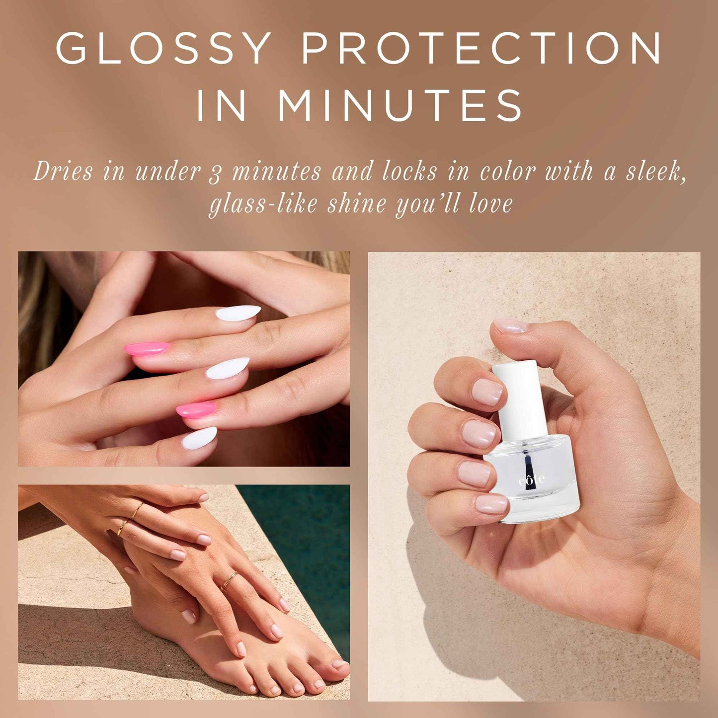 Cote Beauty Nail Strengthener Base Coat & Quick Dry Nail Polish Top Coat Bundle, Strengthens Nails, Fast-Drying Glossy Finish, Chip-Resistant, Long-Lasting, Vegan & Cruelty-Free, 0.27 fl oz Each