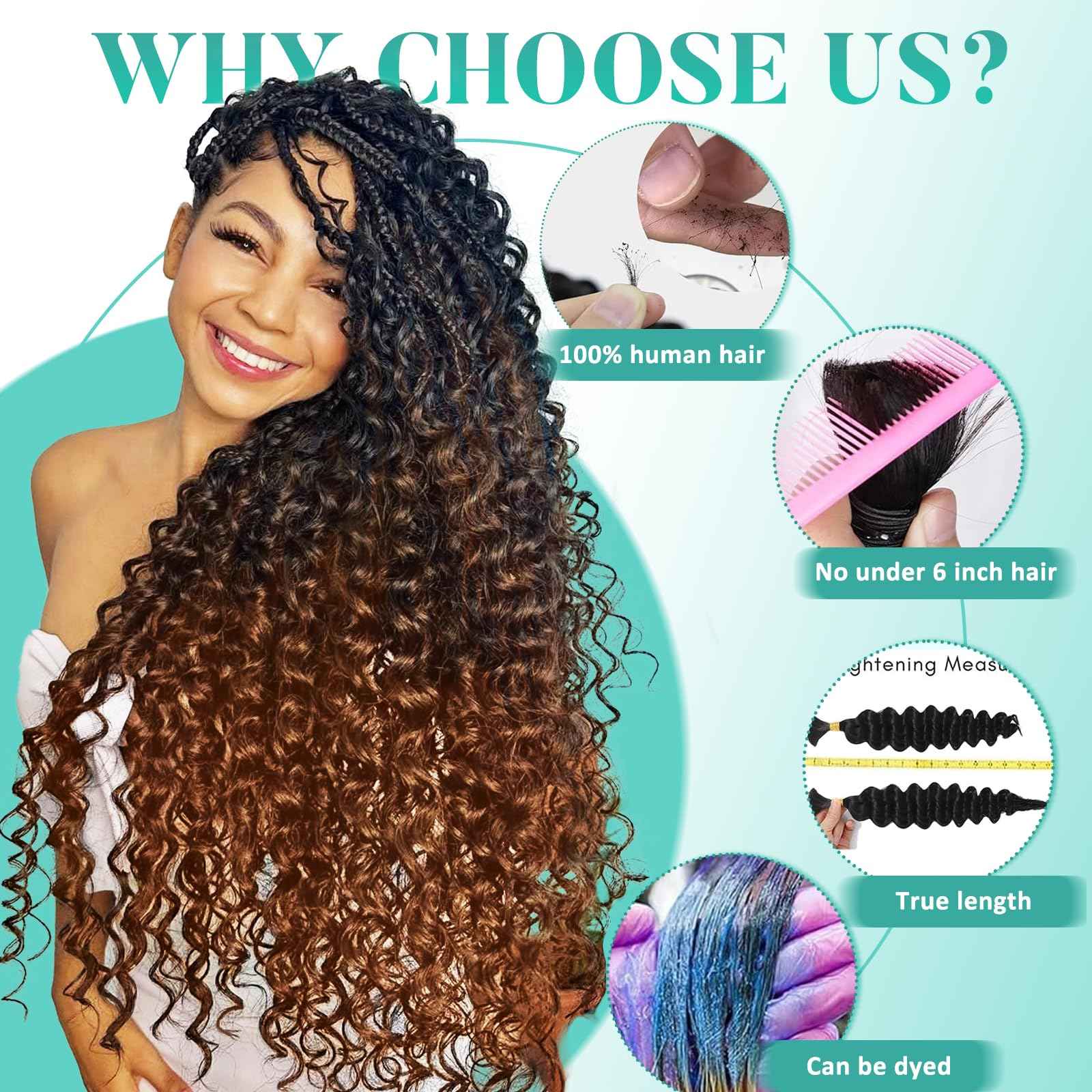 Human Braiding Hair for Boho Braids 18 Inch 120g Deep Wave Bulk Boho Human Hair for Braiding Curly Knotless Bohemian Braids 12A 100% Brazilian Virgin No Weft Extensions 3 Bundles/Pack Natural Black 1B