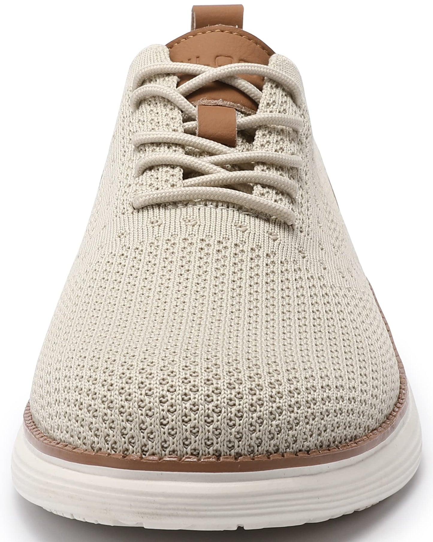 VILOCY Men's Casual Dress Sneakers Oxfords Business Shoes Lace Up Lightweight Comfortable Breathable Walking Knit Mesh Fashion Sneakers Tennis Beige,EU40