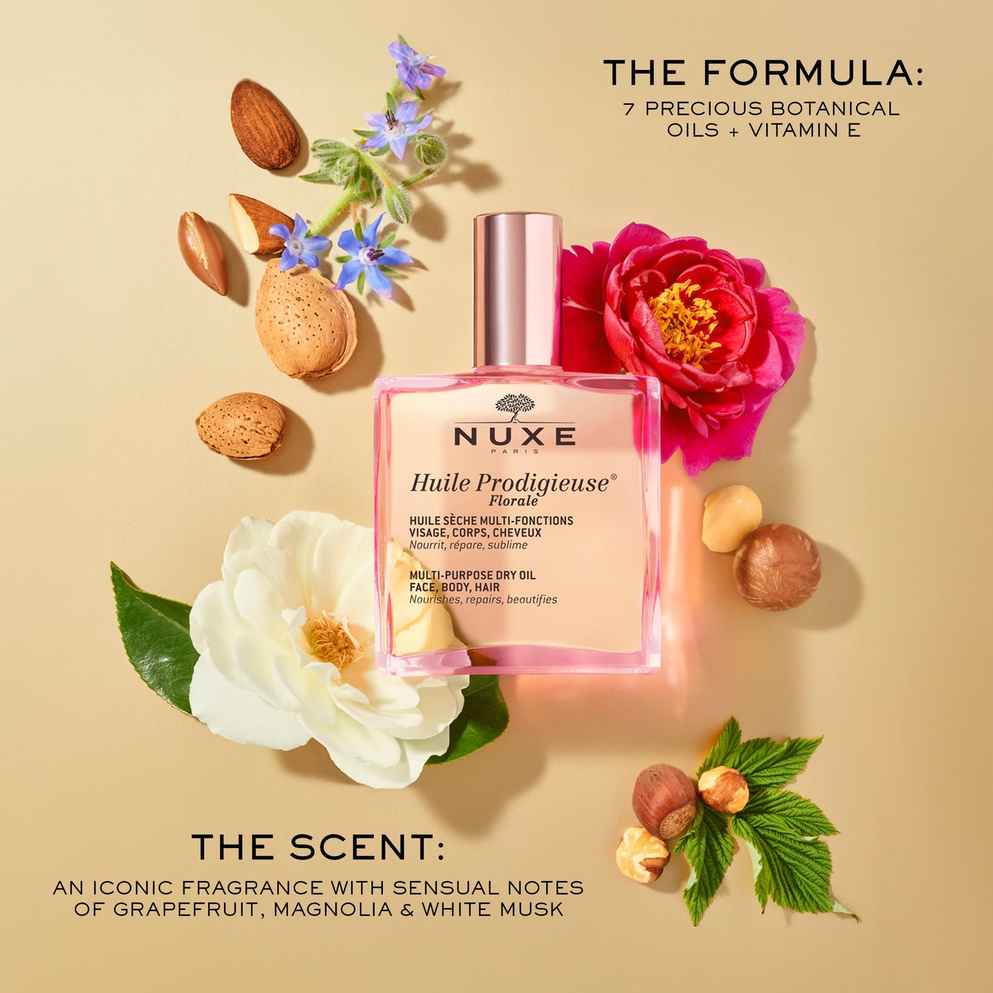 NUXE Huile Prodigieuse Floral - Organic All-in-One Oil for Body, Face & Hair. Radiant Looking Glow and Skin Hydration