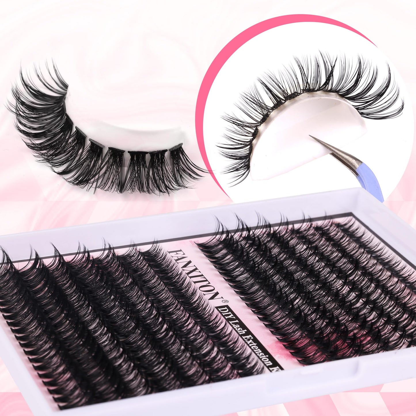 Cluster Lashes 280pcs Lash Clusters D Curl Volume Eyelashes Extensions 9-16mm Mix 40D+50D Individual Lashes Thin Band Eyelashes Cluster for DIY Lash Extension Beginners (Lash Clusters 0.07D)