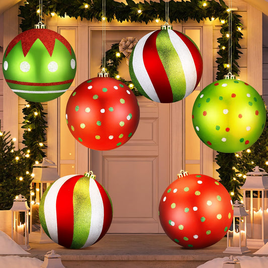 Tigeen 4 Pcs 5.91 Inch Large Christmas Ball Ornaments Extra Large Christmas Hanging Ornaments 150mm Glitter Frozen Winter Vintage Mercury Balls for Xmas Tree Party Decoration (Stylish Style)