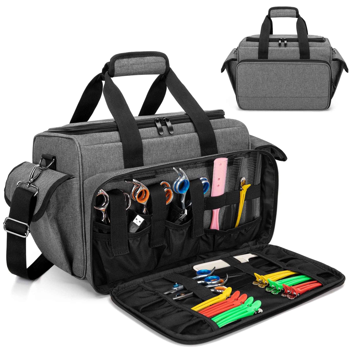 BAFASO Hairdresser Bag with Adjustable Dividers, Tattoo Case Holds Tattoo Supplies, Travel Barber Case Holds Various Hair Cutting Tools (Bag Only), Gray