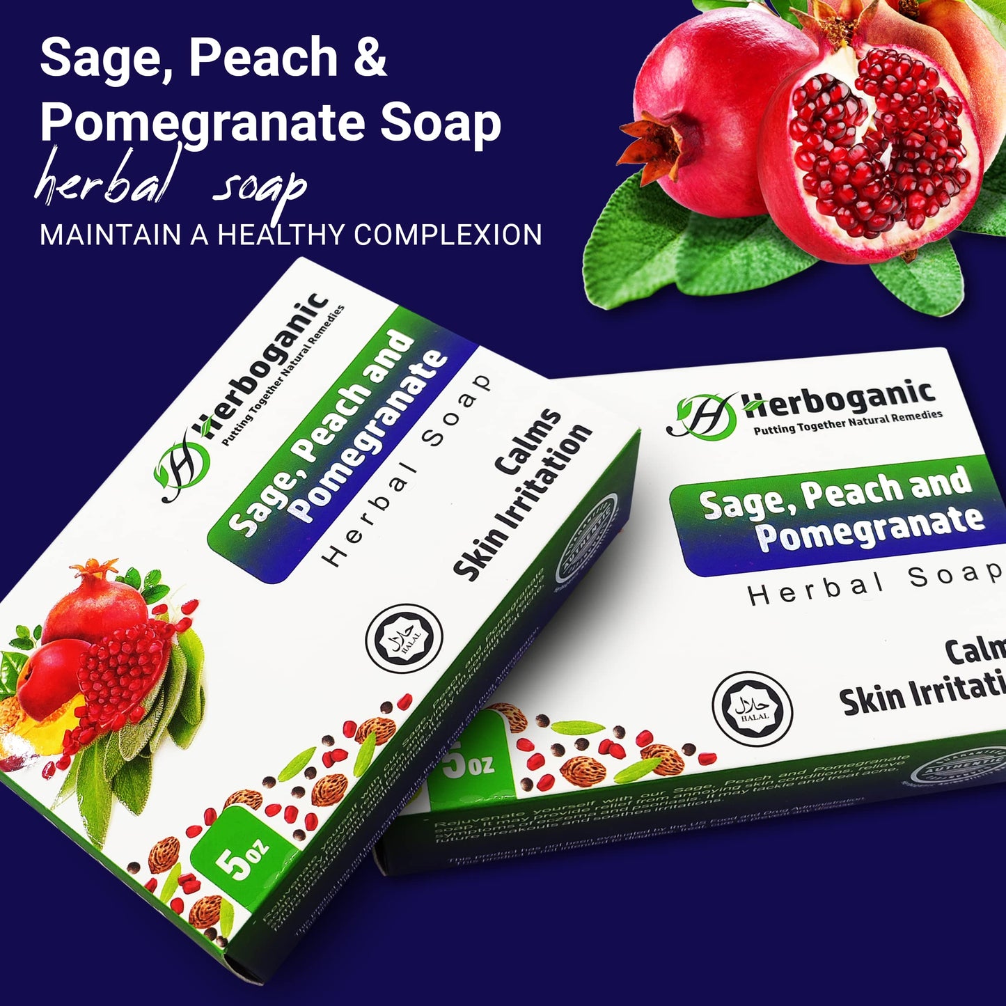 Herboganic Sage Peach and Pomegranate Soap Bar for men & women | Infused with Sage, Peach, and Pomegranate for Cleansing and Moisturizing |All Natual & Suitable for Face and Body Use 5 oz. (Pack of 3)