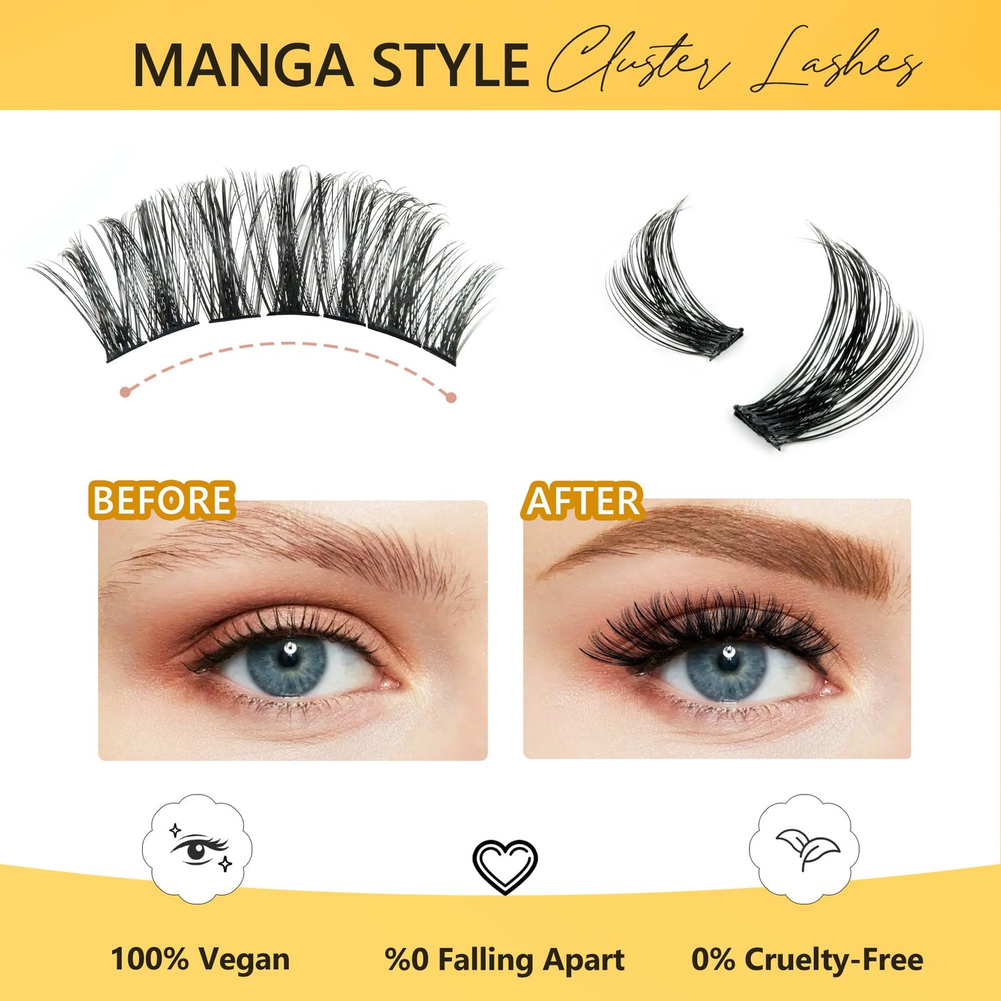 LANKIZ Manga Lash Clusters, Wispy Individual Lashes with Bottom Lashes, Anime Cosplay Eyelashes Extension, DIY Manhua False Mink Lashes for Makeup