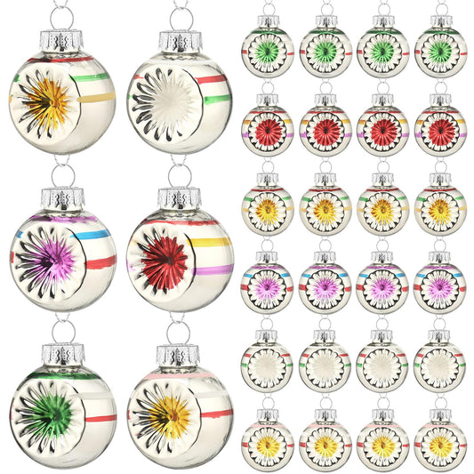 Sliner 24 Pcs Christmas 45mm/1.77'' Mini Glass Ornament Multicolored Christmas Tree Ornaments Vintage Christmas Ornaments Decorative Hanging Ornaments for Xmas Holiday Party Decoration Reflector Decor