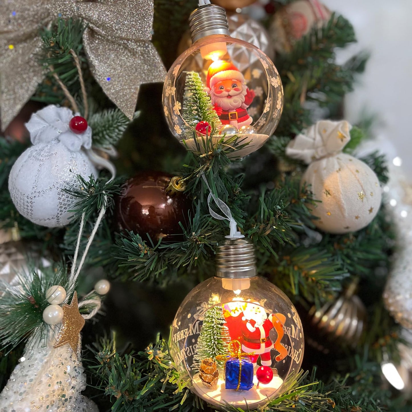 6 Pcs Christmas Tree Balls Ornaments ，Christmas Tree Decoration Balls，Warm Light Decorative Ball，3.15 inch Glowing Transparent Christmas Ball，Half Open Shape