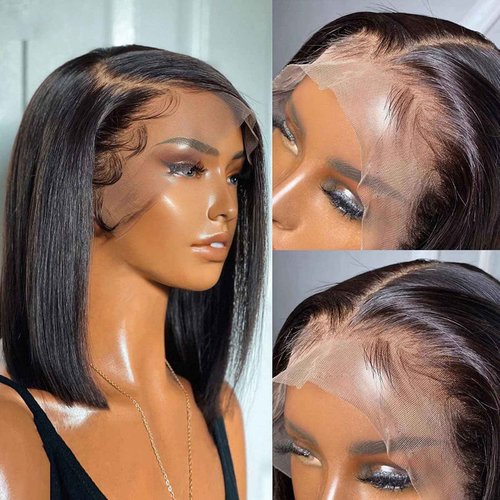 Bob Wig Human Hair 13x4 Frontal Lace Wig 12 Inch Hd Lace Front Wigs Human Hair 180 Density Bob Wig Glueless Human Hair Wig Short Human Hair Wigs for Women Pre Plucked With Baby Hair Natural Color