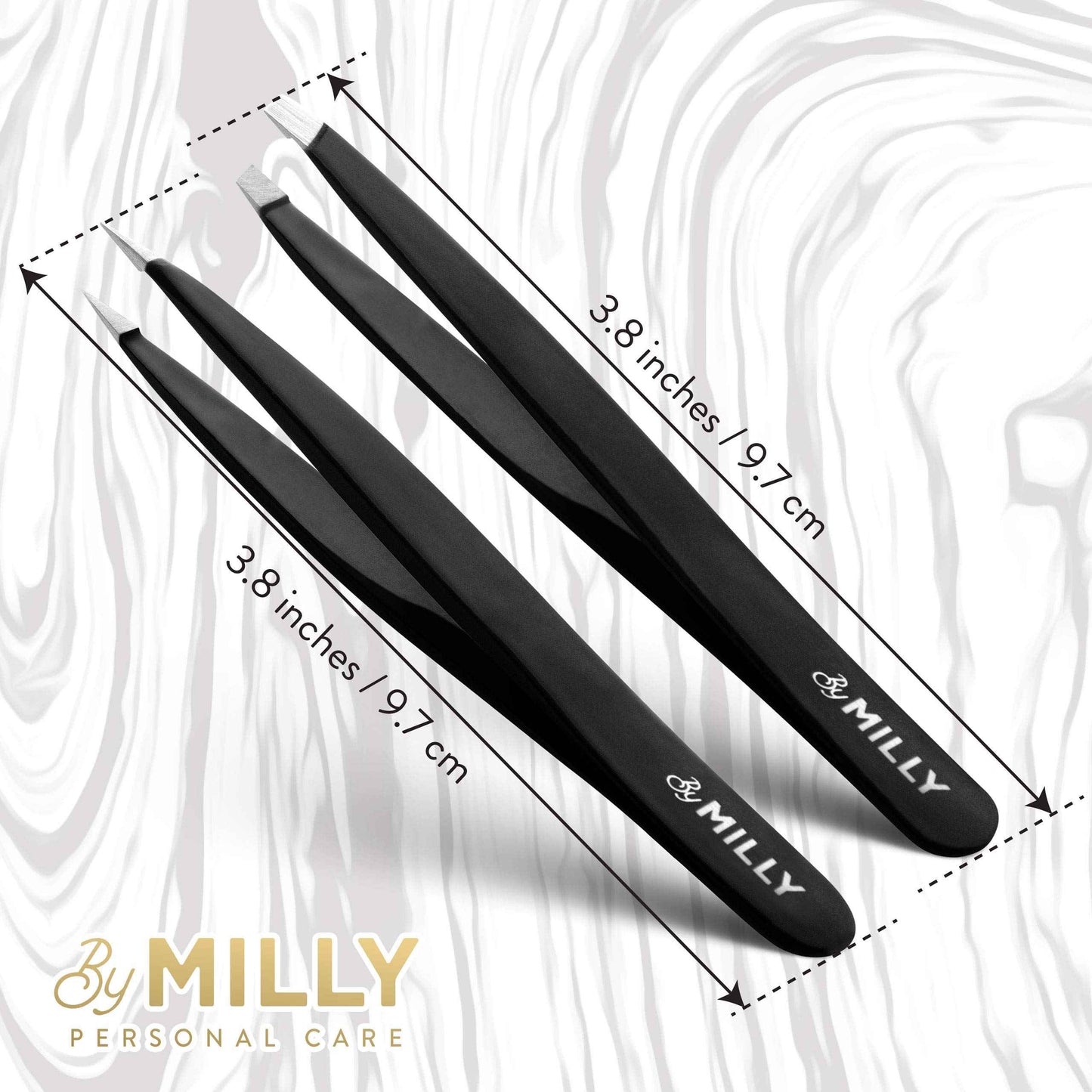 By MILLY Precision Tweezers Set | Slanted & Pointed Tip Tweezers Kit | High Carbon Stainless Steel | Aligned & Hand-Filed Tweezer Set Professional | Hair Removal & Eyebrow Tweezer Set | Black