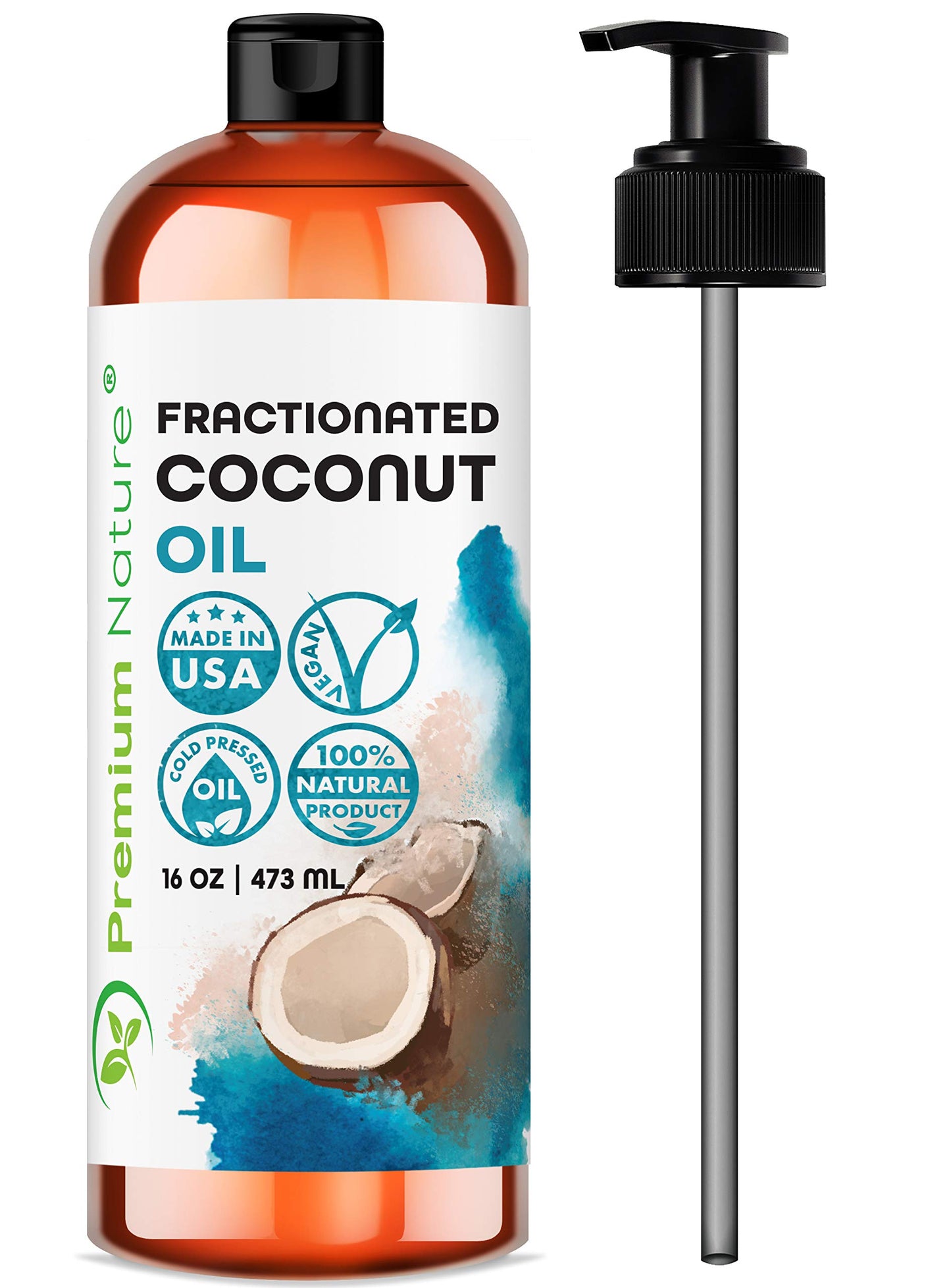 Fractionated Coconut Oil for Skin Moisturizer with Pump Massage Oil Best Carrier Oil for Essential Oils Mixing Body Oil for Dry Skin Moisturizer Natural Oil for Face Oil for Hair Body 16oz