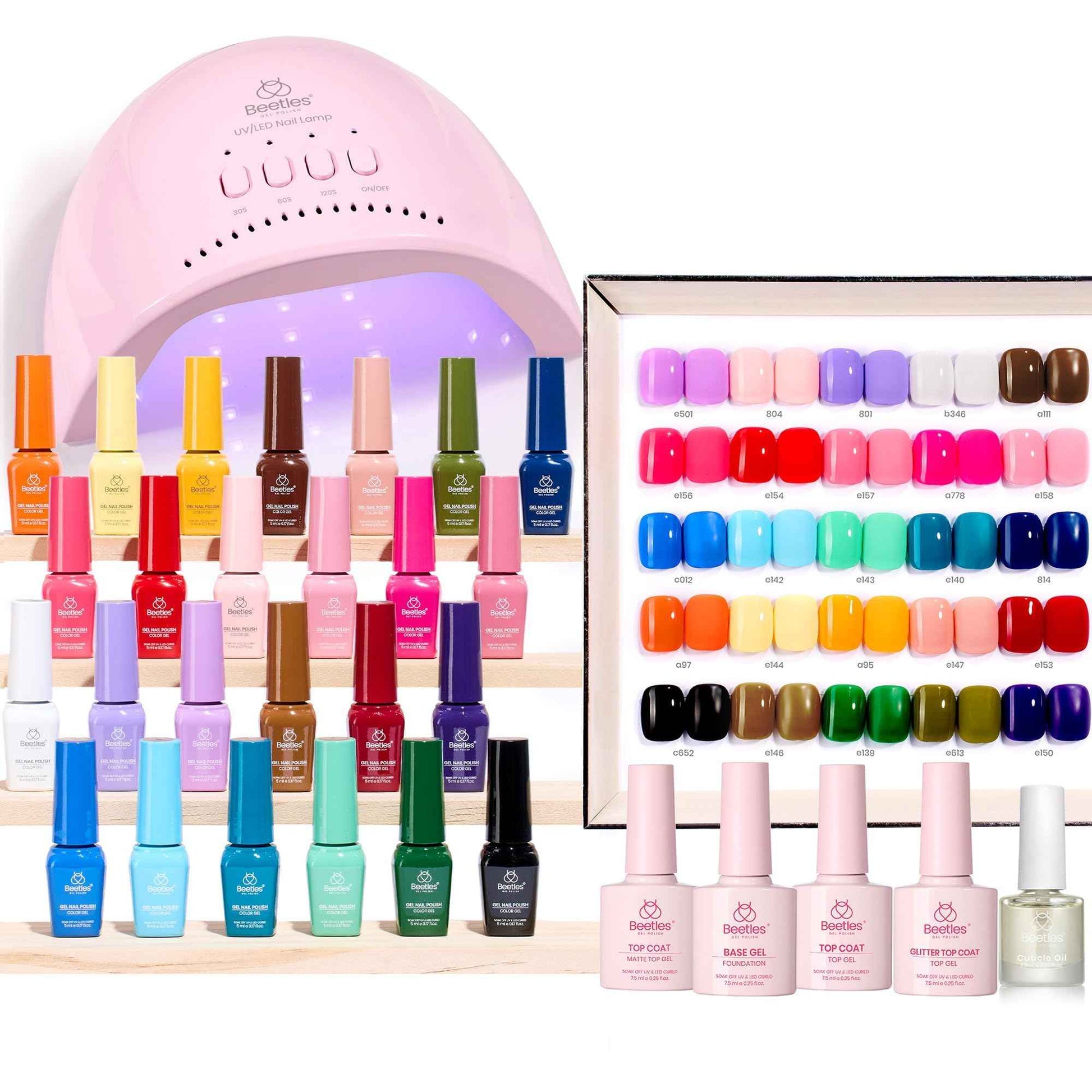 Beetles Gel Nail Polish Kit with U V Light - 25 Colors Gel Polish Set Fall Nail Fest Fragments of Time 45 Pcs Nails Kit with Tools DIY Salon Manicure Set Gifts for Women Girls - One Color One Bottle