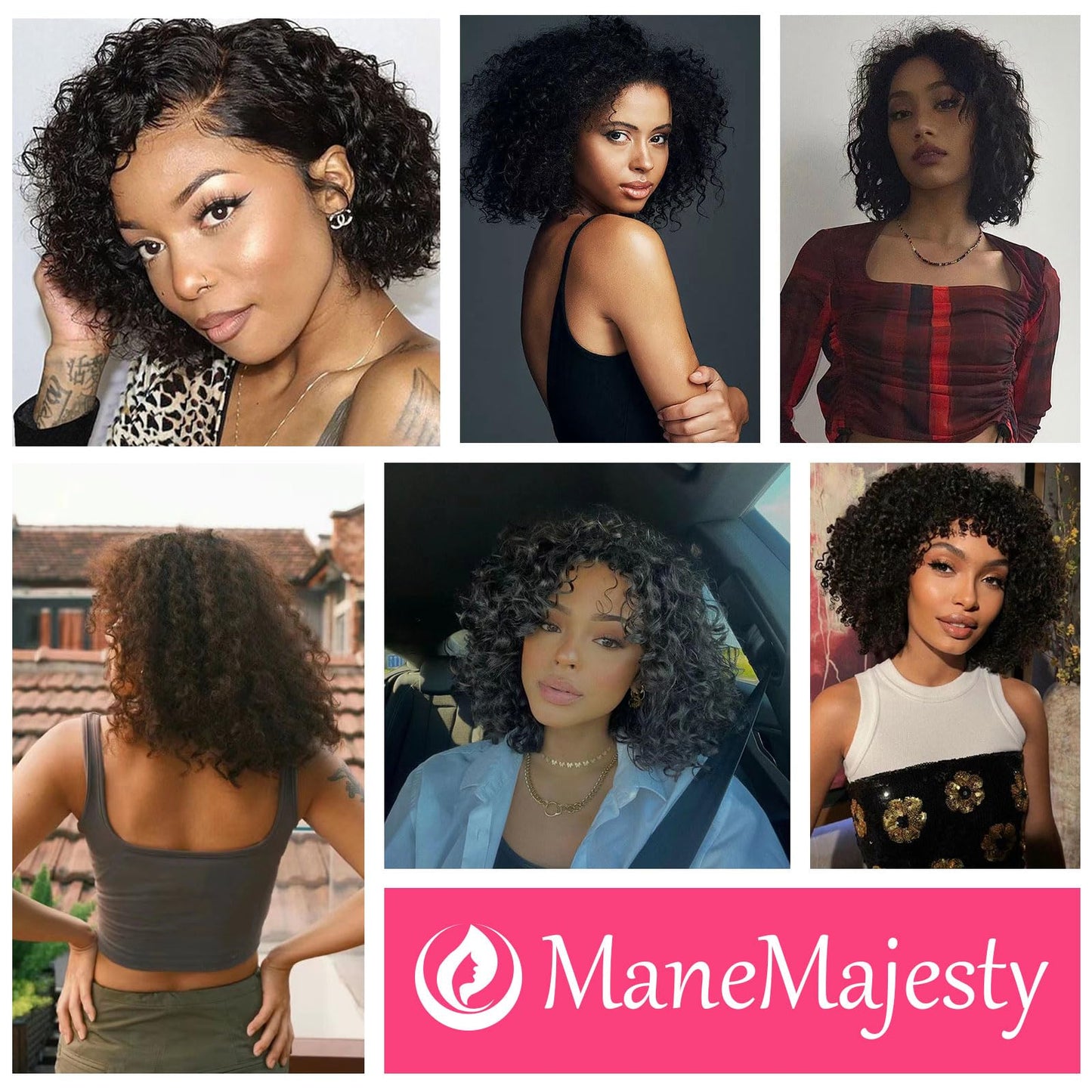 ManeMajesty Short Curly Wig Human Hair for Black Women Wear and Go Glueless Deep Curly Wig Bob Jerry Curl 100% Human Hair Wigs No Lace Front Machine Made Natural Black 10 Inch