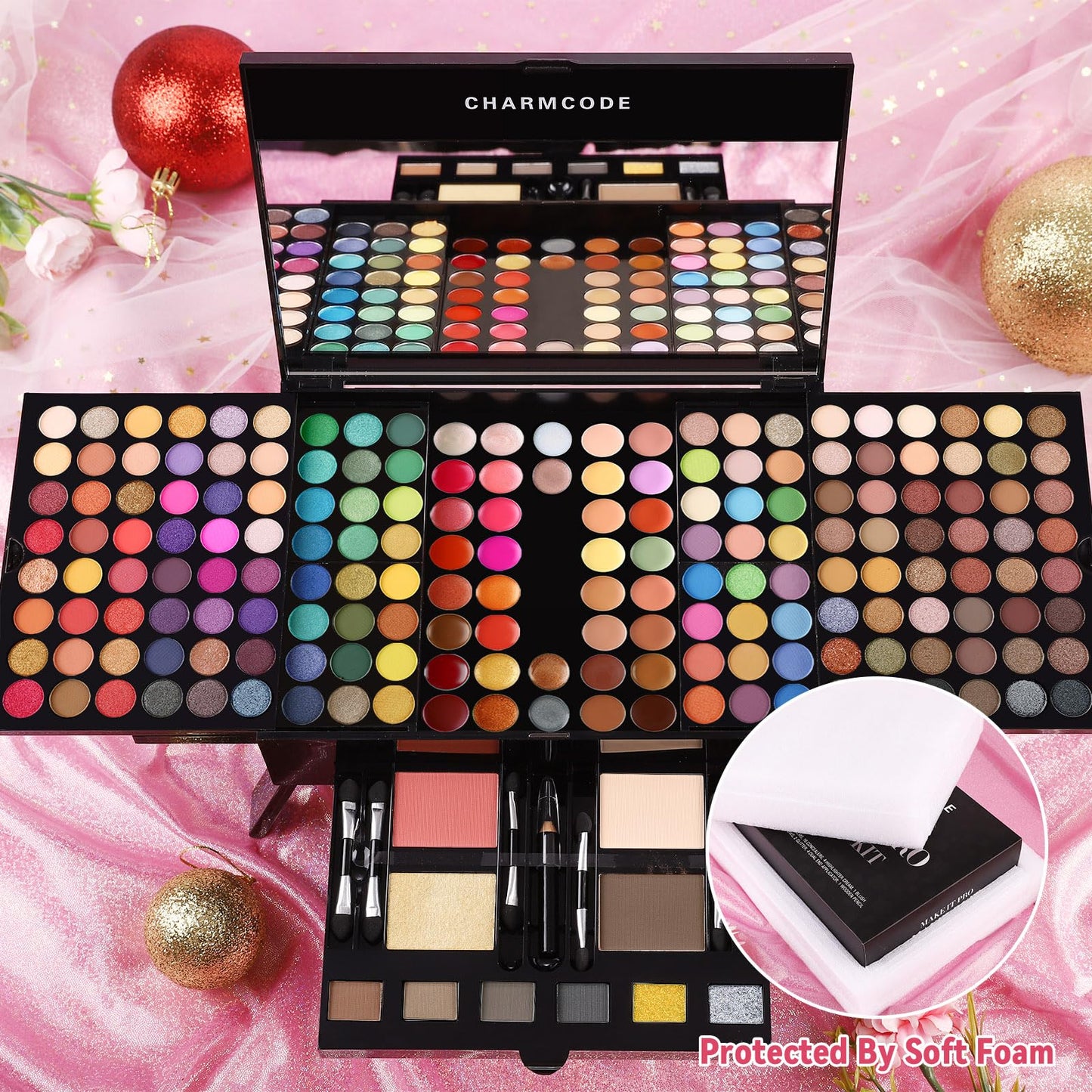 CHARMCODE 190 Colors Cosmetic Make up Palette Set Kit Combination with Eyeshadow Facial Blusher Eyebrow Powder Face Concealer Powder Eyeliner Pencil A Mirror All-in-One Makeup Gift Sets For Women