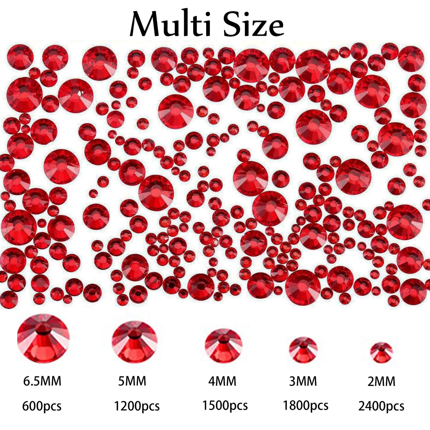 FULZTEY 7500PCS Nail Rhinestones 3D Rhinestones for Crafts Clothes Accessories Red Round Gems Crystal Rhinestones Mixed Size Flatback Rhinestones Bulk for DIY Shoes Gift Cup Decoration