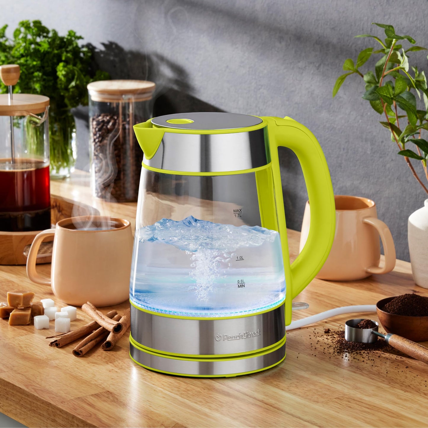 Speed-Boil Water Electric Kettle, 1.7L 1500W, Coffee & Tea Kettle Borosilicate Glass, Water Boiler, Auto Shut-Off, Cool Touch Handle, Base Detachable, LED. 360° Rotation, Boil Dry Protection