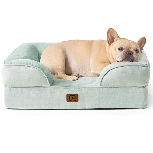 EHEYCIGA Orthopedic Dog Bed for Small Dogs, Waterproof Memory Foam Small Dog Beds with Sides, Non-Slip Bottom and Egg-Crate Foam Medium Dog Couch Bed with Washable Removable Cover, Sage Green