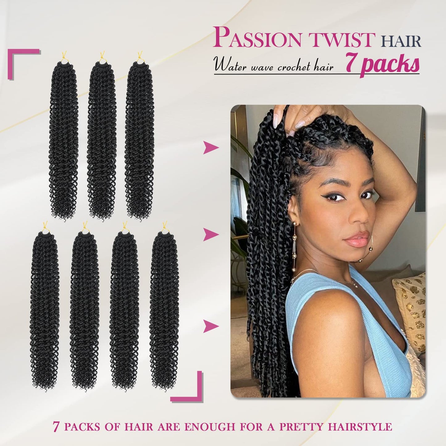 Dansama 7 Packs Passion Twist Hair Water Wave Braiding Hair for Butterfly Style Crochet Braids Bohemian Hair Extensions (24inch (Pack of 7), #1B)