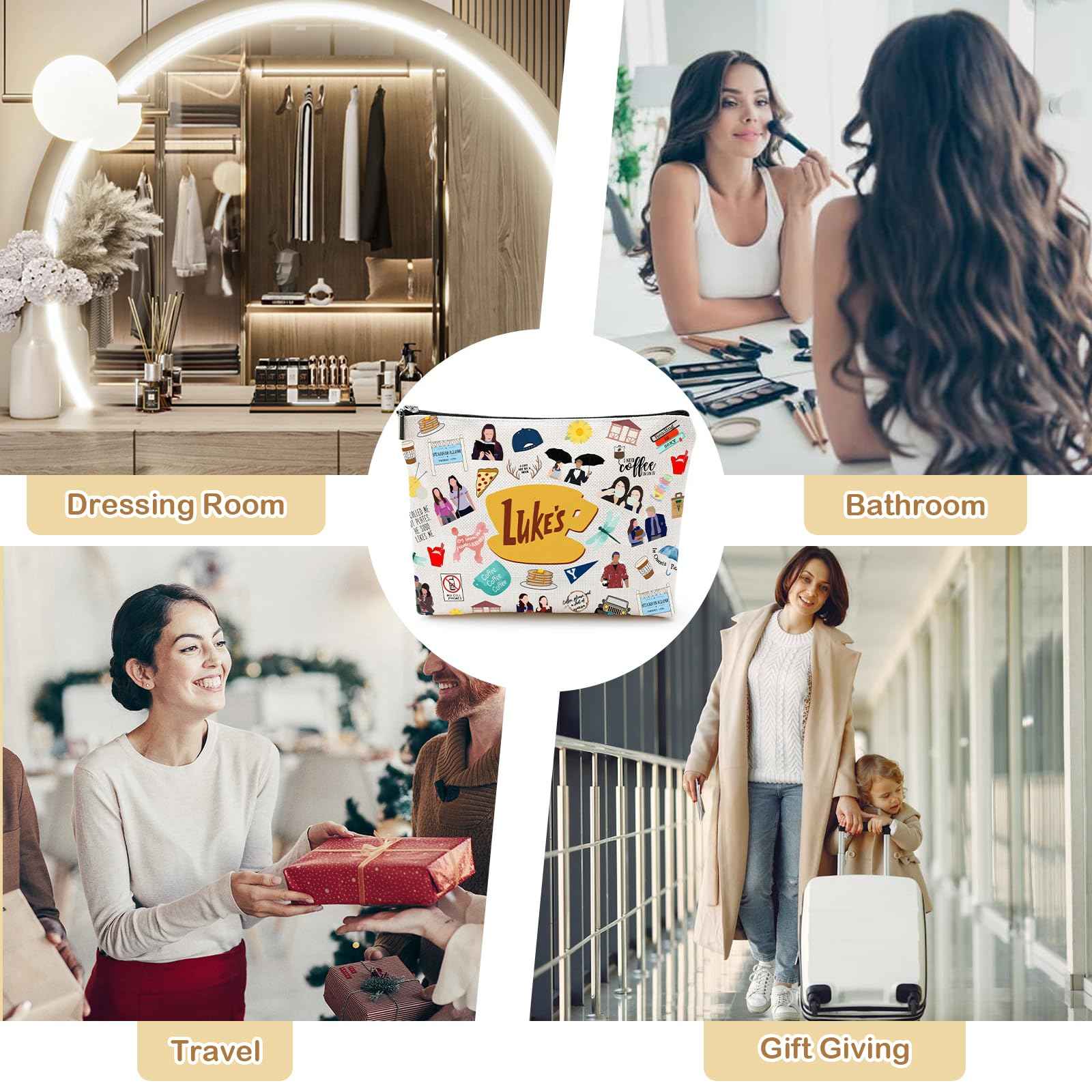 wooyuan Gilmore Makeup Bag, TV Show Merchandise Fans Gifts, Luker's Dinner Inspired Presents, Cosmetic Toiletry Case with Zipper, Travel Essentials Organizer for Women/Sister/Friend