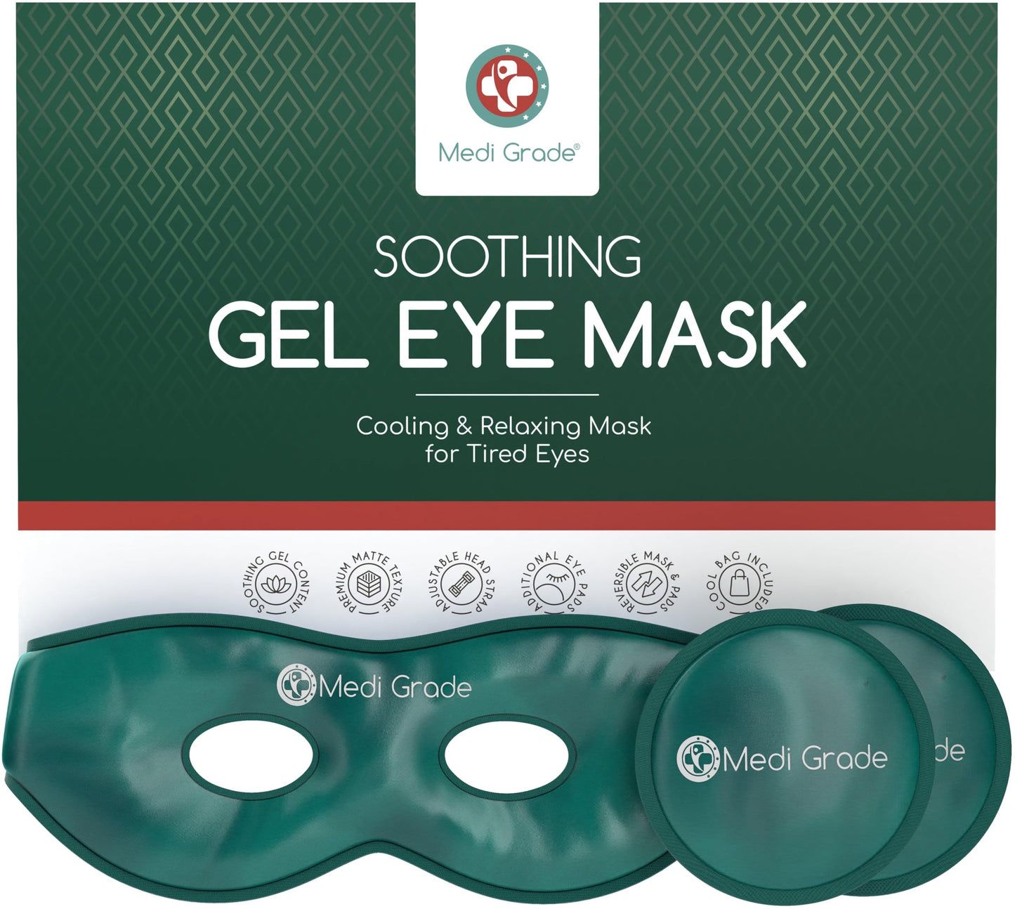 Medi Grade Cooling Eye Mask for Puffy Eyes, Allergies, Sinuses - Reusable Gel Eye Mask and Cooling Eye Pads with Thermo-Bag for Dark Circles, Hangovers and Migraine Relief - Cold Eye Mask