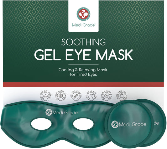 Medi Grade Cooling Eye Mask for Puffy Eyes, Allergies, Sinuses - Reusable Gel Eye Mask and Cooling Eye Pads with Thermo-Bag for Dark Circles, Hangovers and Migraine Relief - Cold Eye Mask