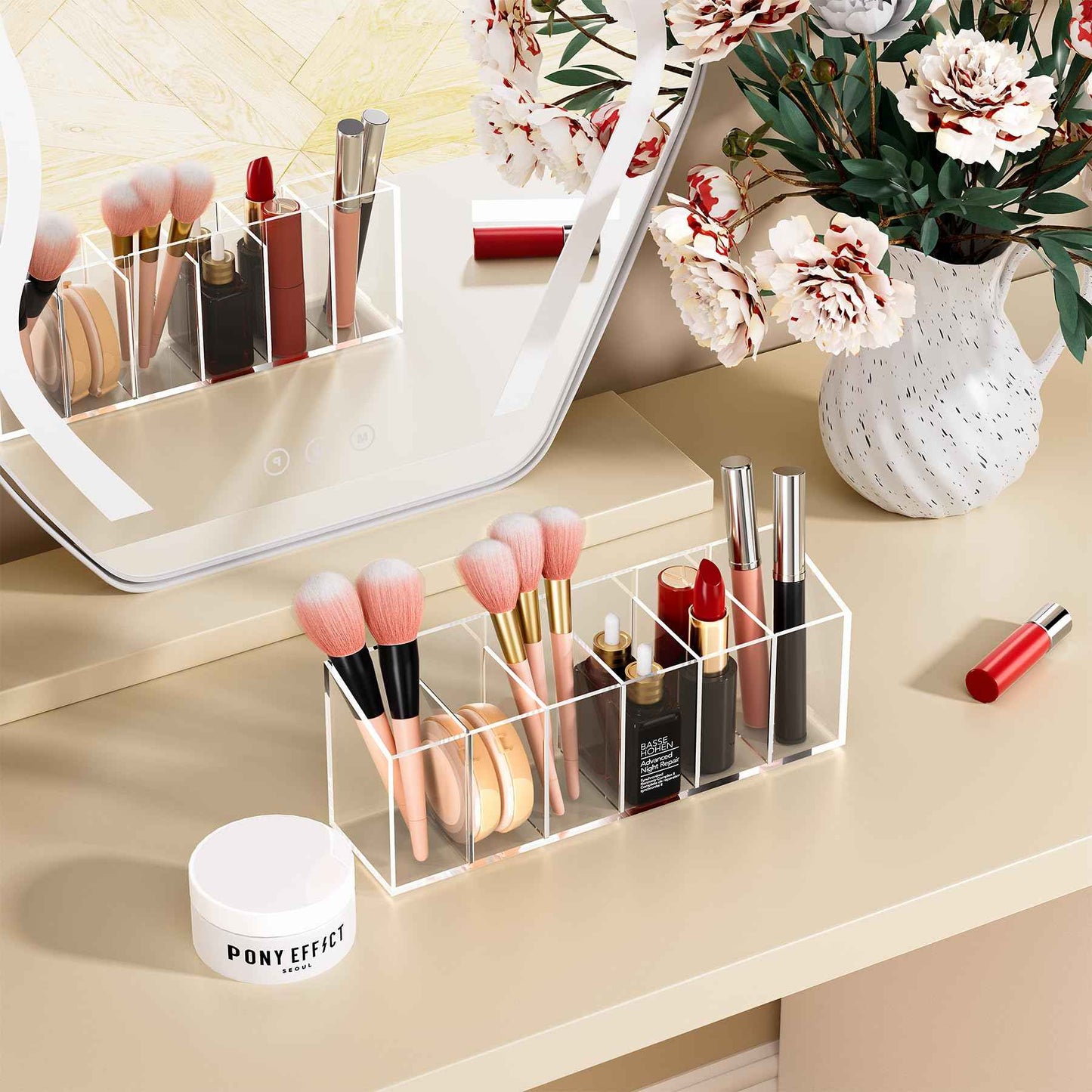 Acina 2PCS Clear Makeup Brush Holder Organizer Acrylic 3-Slots Cosmetic Brushes Storage Organizer for Vanity Countertop