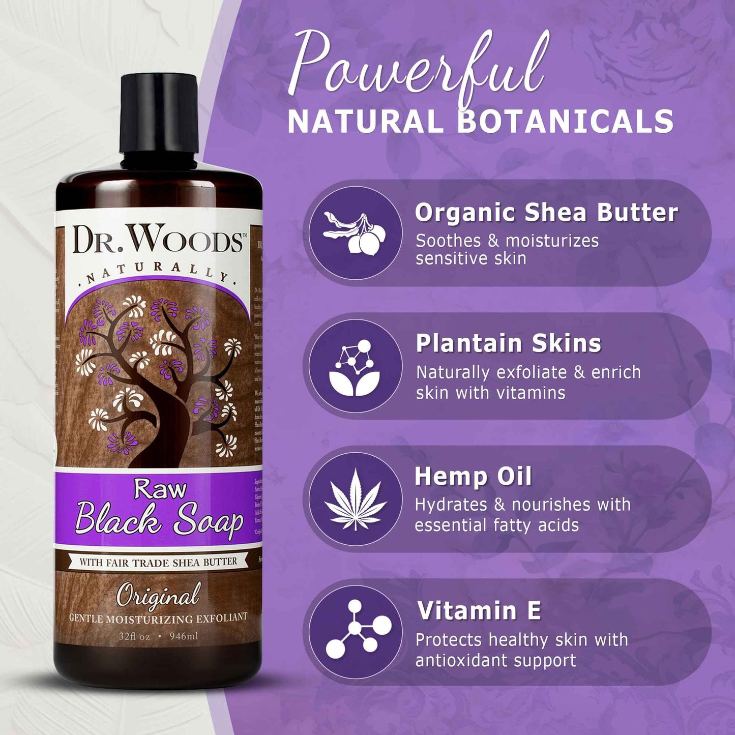 Dr. Woods Raw African Liquid Black Soap - Body Wash for Men and Women, Contains Organic Shea Butter, Gentle Exfoliant, Natural Cleanser for Face, Hands, and Body - 32 Fl Oz, Pack of 3