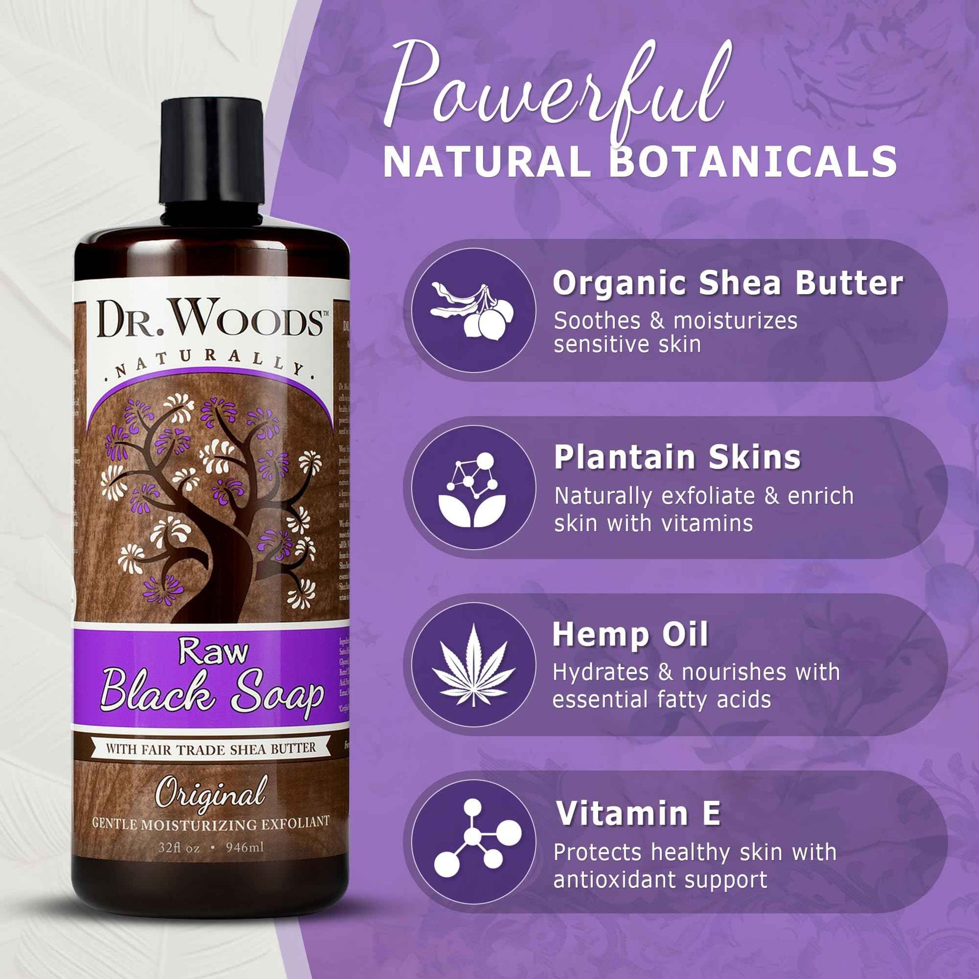 Dr. Woods Raw African Liquid Black Soap - Body Wash for Men and Women, Contains Organic Shea Butter, Gentle Exfoliant, Natural Cleanser for Face, Hands, and Body - 32 Fl Oz, Pack of 3