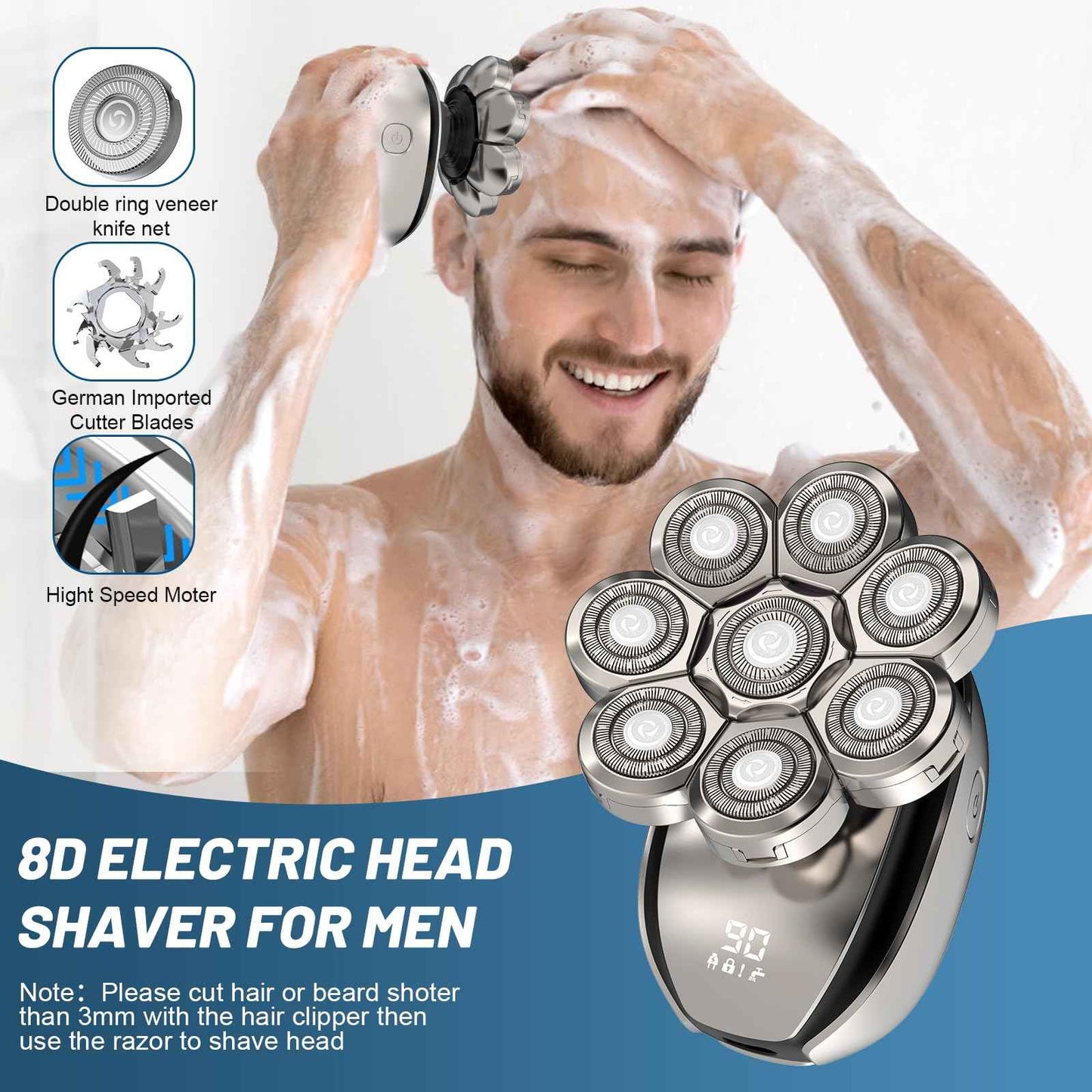 Electric Head Shavers for Men：- 6 in 1 Head Shavers for Bald Men, IPX6 Waterproof Men's 8D Electric Head Razor, Wet&Dry Rotary Shaver Grooming Kit with Nose Beard Trimmer Hair Clipper