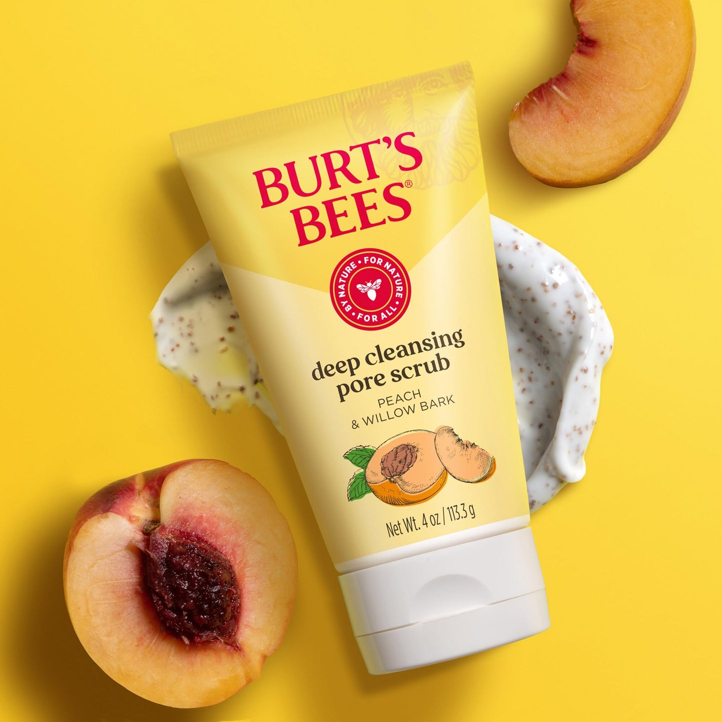 Burt's Bees Deep Cleansing Pore Scrub with Peach and Willow Bark, 4 Ounces, Pack of 3